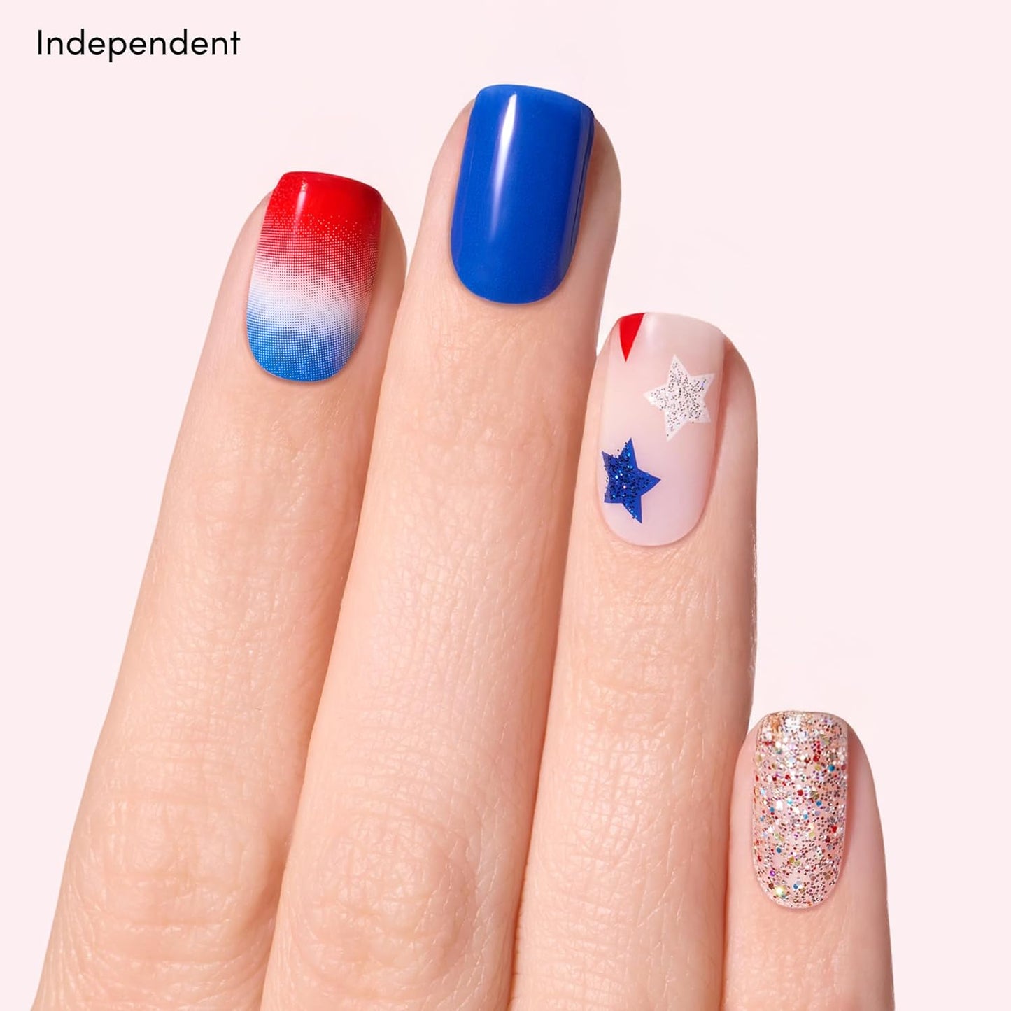 Dashing Diva Patriotic Gloss Nail Strips Bundle - Salute & Independent - UV Free, Chip Resistant, Long Lasting Gel Nail Stickers - Contains 2 Sets