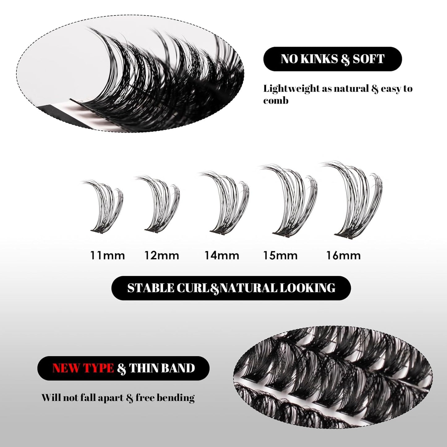 Lash Clusters 320pcs Individual Lashes 30D&40D&60D DIY Lash Extensions D Curl Lash Clusters False Eyelashes Natural Look 11-20mm Mix Cluster Eyelash Extensions EASY TO USE (30D+40D+60D-0.07D)