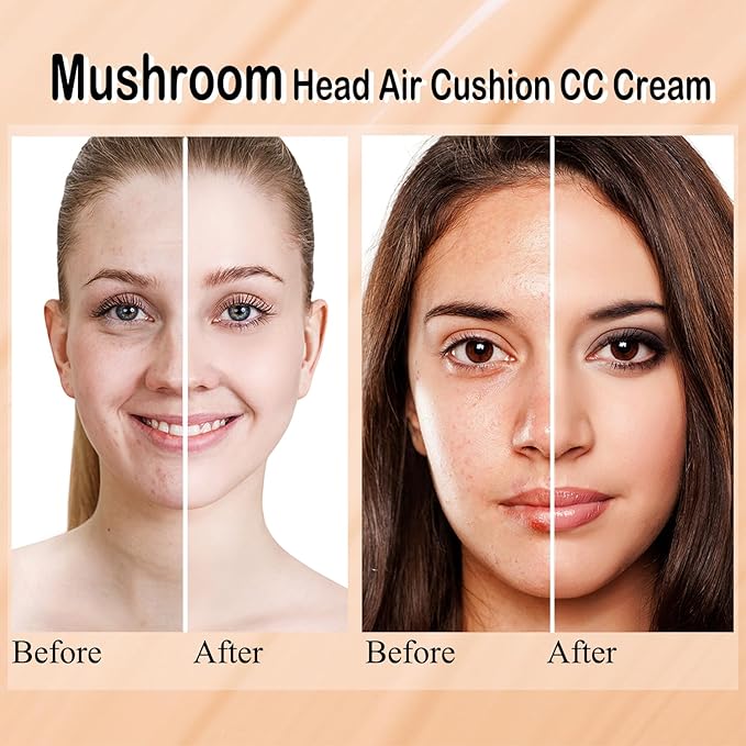 Mushroom Head Air Cushion CC Cream Nature Foundation,Moisturizing BB Cream Makeup Long Lasting Matte Concealer, Bright Makeup Base Long Lasting with Mushroom Makeup Sponge(#05 Sand)