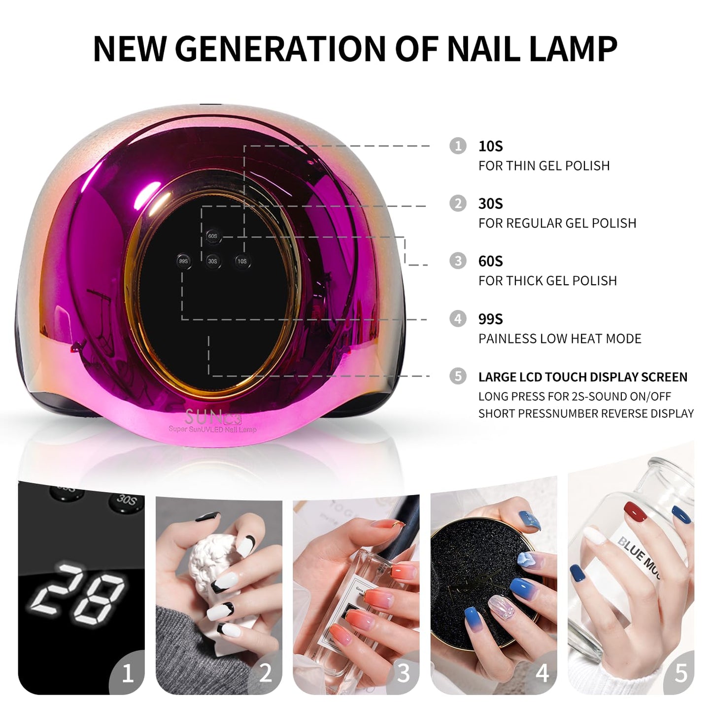 Professional UV Light for Gel Nails - 63 LED Beads with Auto Sensor & 4 Timer Settings, High-Power LED/UV Lamp for Fast Curing, Salon & Home Gel Polish Dryer