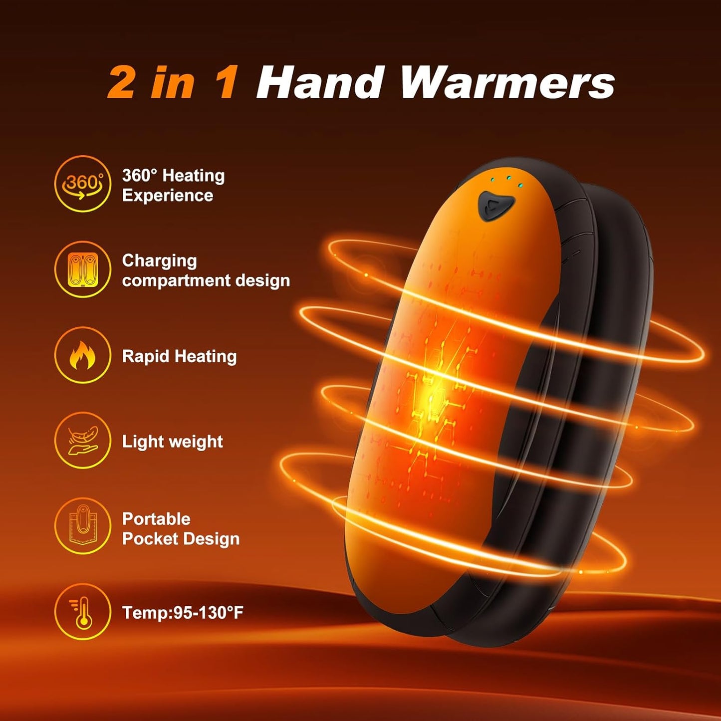 Hand Warmers 2 Pack with 10000mAh Charging Box,Portable Pocket Heater,24Hrs Long Safe Heat,Outdoor, Travel, Golf, Hunting, Camping,Gifts for Men Women
