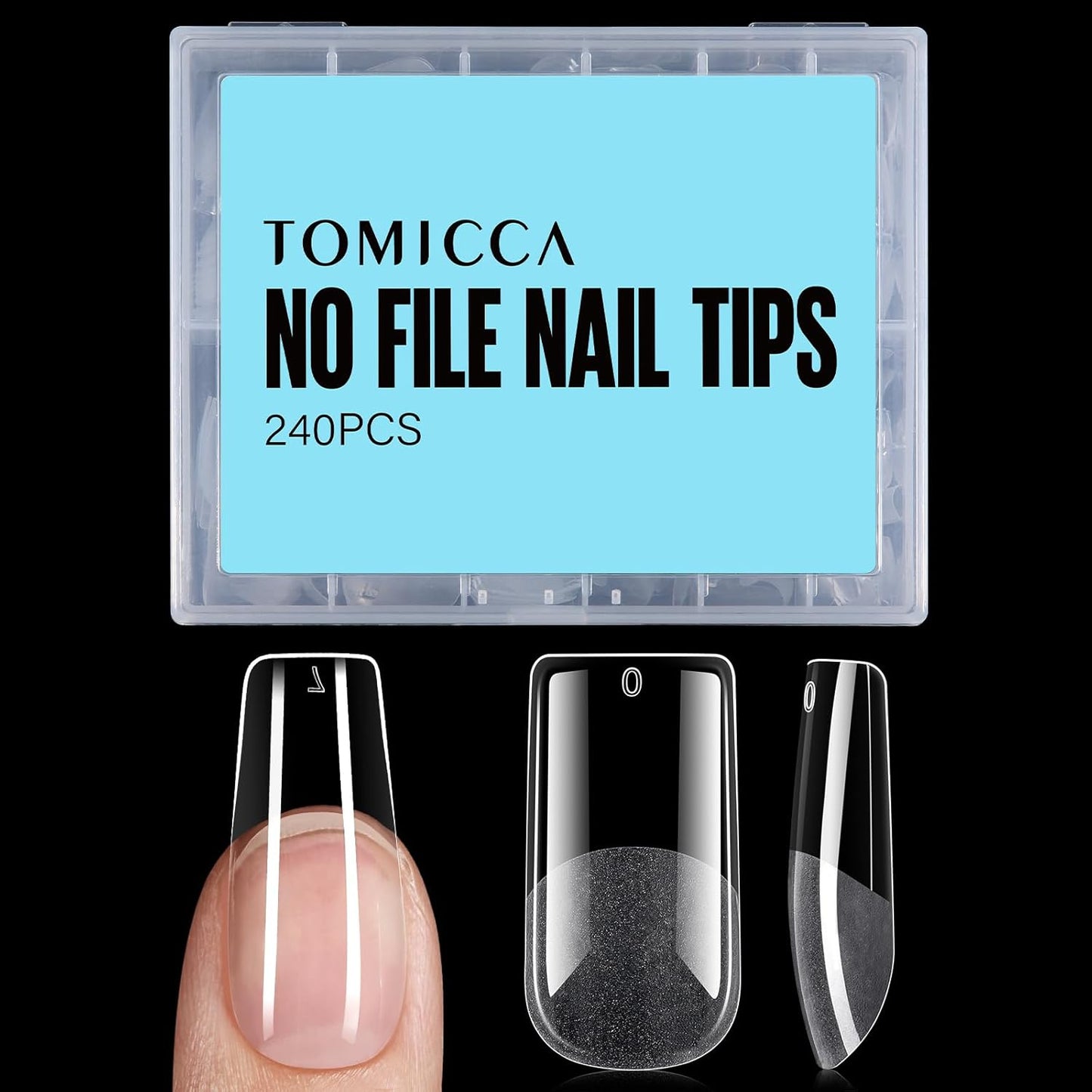 TOMICCA Medium Square Nail Tips Gel Tips Half Matte Acrylic Fake Nails 240Pcs Full Cover False Nails 12 Sizes for Nail Extension Home DIY Salon