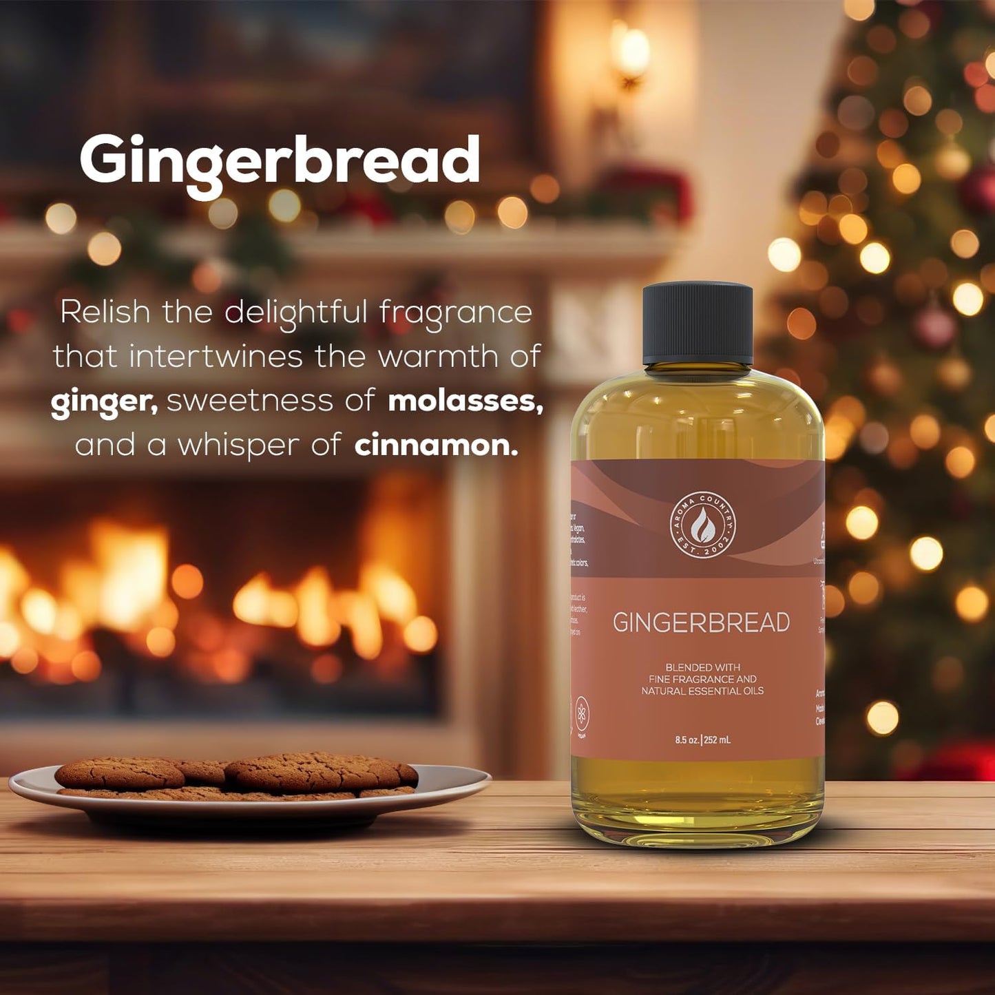 Aroma Country Gingerbread Diffuser Oil - Luxury Essential Oils for Diffuser Refill & Air Freshener Room Spray - Long-Lasting & Natural Home Fragrance, Gingerbread Scented Oil (8.5 Fl. oz)