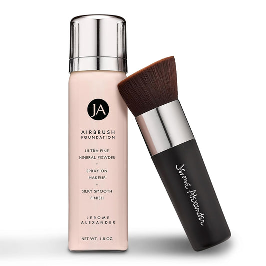 MagicMinerals AirBrush Foundation by Jerome Alexander – 2pc Set with Airbrush Foundation and Kabuki Brush - Spray Makeup with Anti-aging Ingredients for Smooth Radiant Skin - Medium Dark
