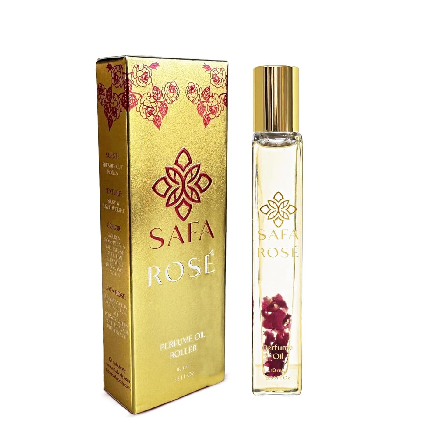 SAFA Rosé Organic Rose Oil Perfume Roller | Bulgarian Damask & Indian Rose Petals | 10 mL Long Lasting Perfume Oil for Women & Men | Non-Toxic, Alcohol-Free & Travel Friendly