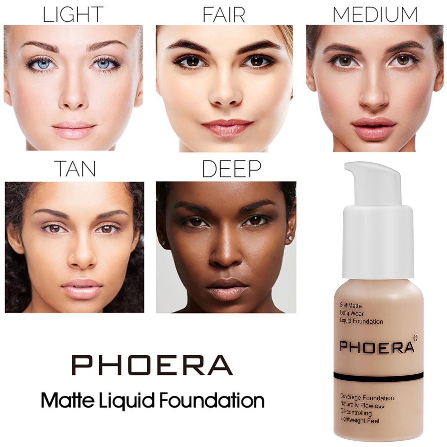 PHOERA Foundation, PHOERA Matte Liquid Foundation,PHOERA Makeup for Women, PHOERA Foundation Full Coverage Concealer, 30ml 24HR Matte Oil Control Concealer (103+104/Warm peach+Buff Beige)