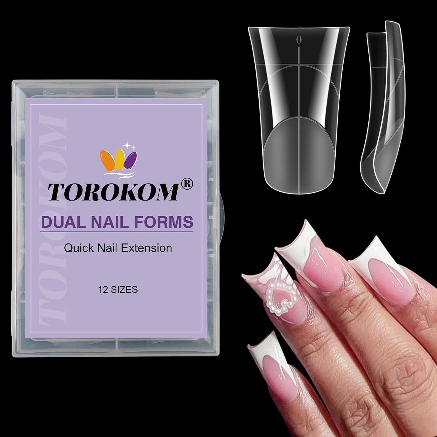 TOROKOM 120Pcs Poly Extension Gel Dual Nail Forms Nail Forms Full Cover Coffin Nail Molds 12 Sizes for Gel Manicure Nail Art Design Salon&DIY