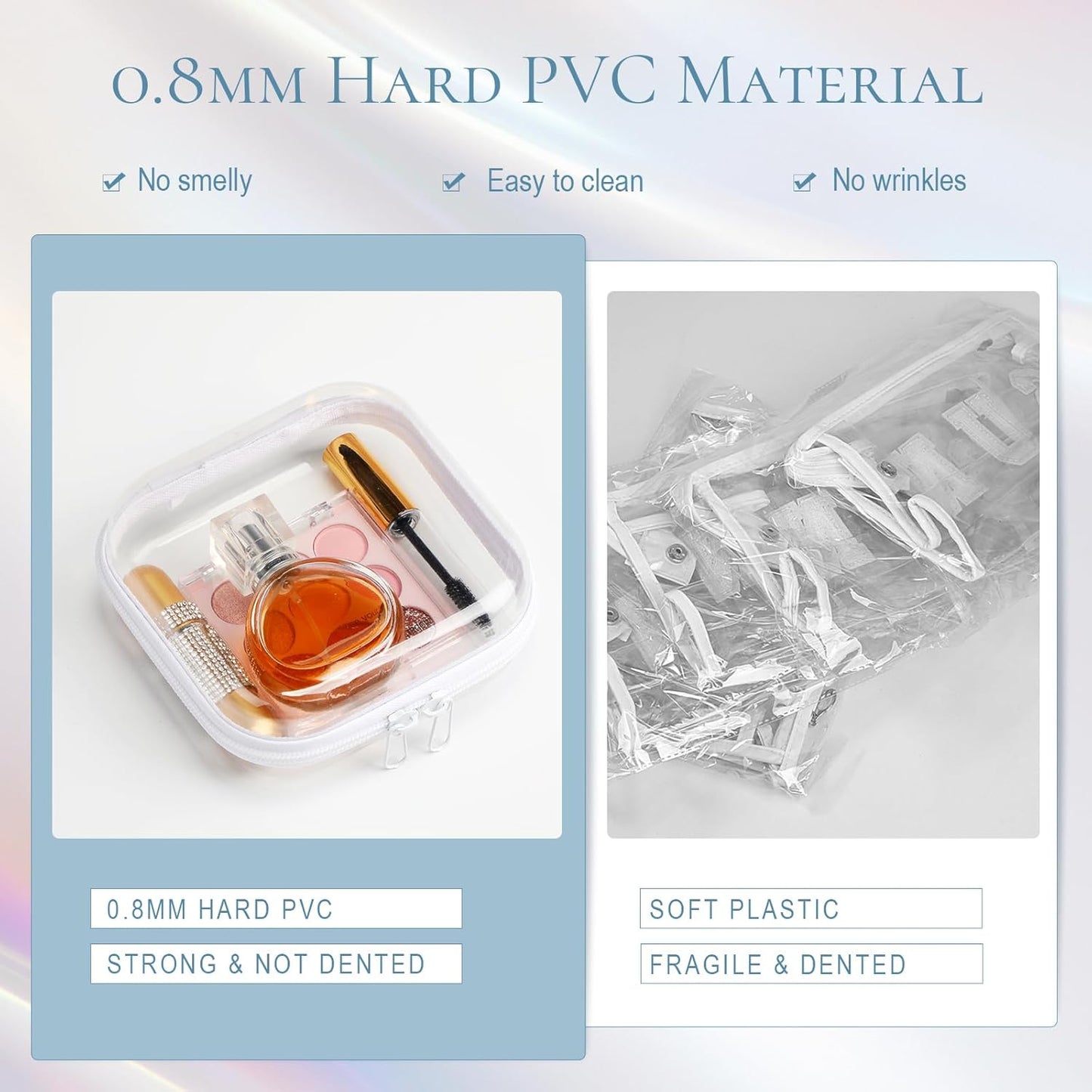 Sanwuta 6 Pcs Clear Hard Zipper Case Pencil Pouches Hard Plastic Zipper Pouches Makeup Bag Transparent Cases for Snacks Plastic Storage Organizer Box for Travel(White,5 x 5 x 2 Inch)