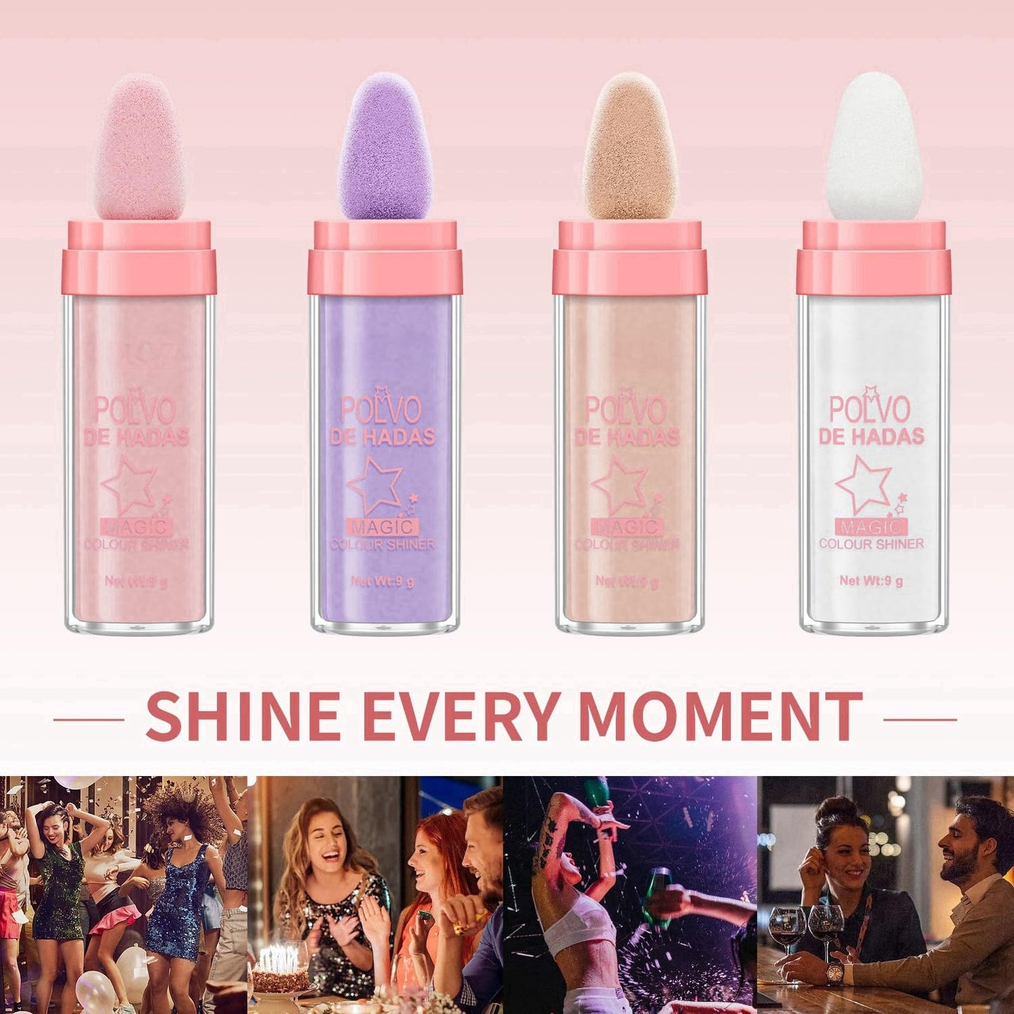 Polvo De Hadas Fairy Dust Highlight Patting Powder - Full Body Contouring and Clavicle Pearlescent Patting Powder for Face and Eye, Halloween Sparkling Body Glitter Powder (#02 Fairy pink)