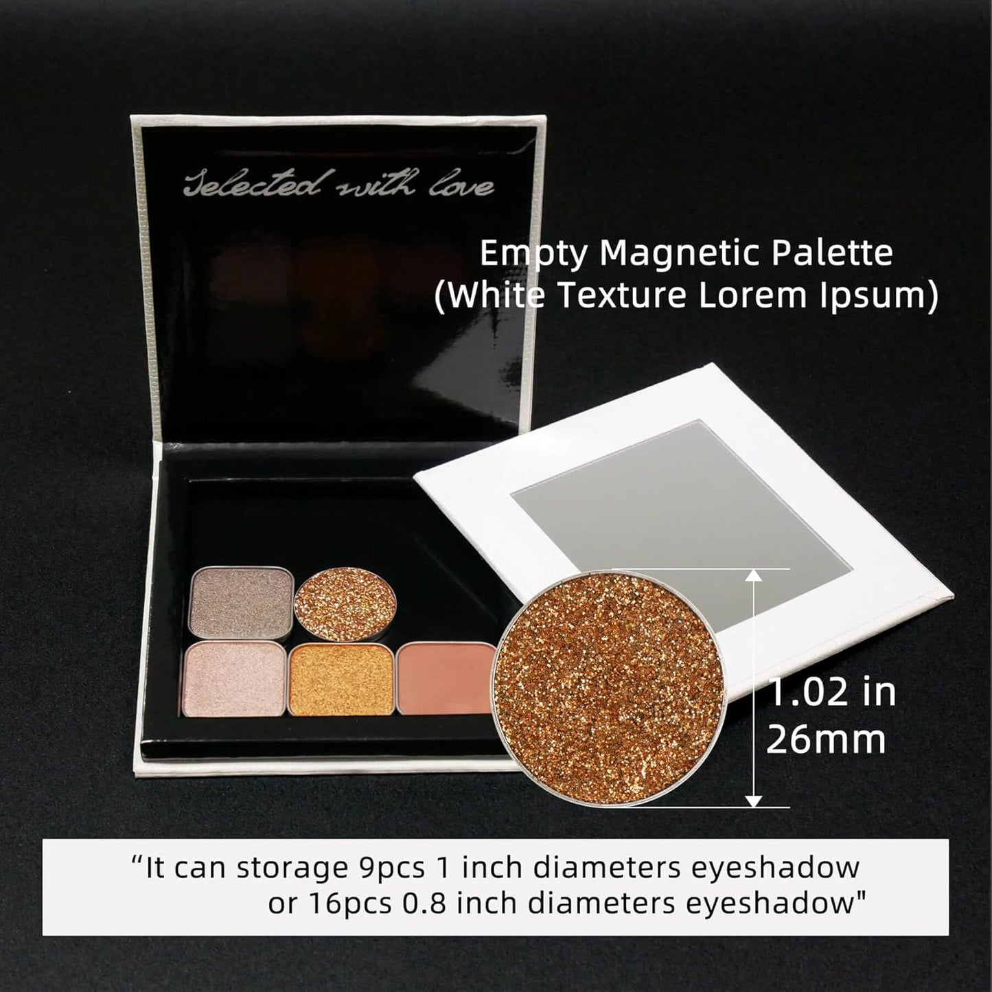 White Magnetic Refillable Makeup Palette with Mirror – Lightweight, Durable, Travel-Ready Case for Eyeshadow, Blush, Lipstick – Includes Spatula & 20 Stickers – Small, Waterproof Paperboard