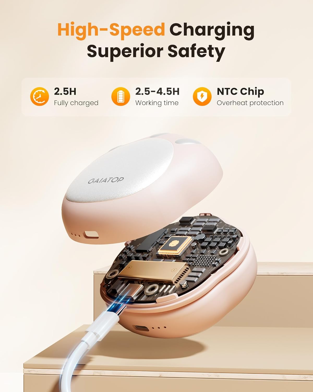 Gaiatop Hand Warmers Rechargeable, 2 Pack Cute Cat Paw Design 3 Levels Magnetic Electric Pocket Heater, Reusable Portable Hot Hands Gifts for Women Men Cat Lover