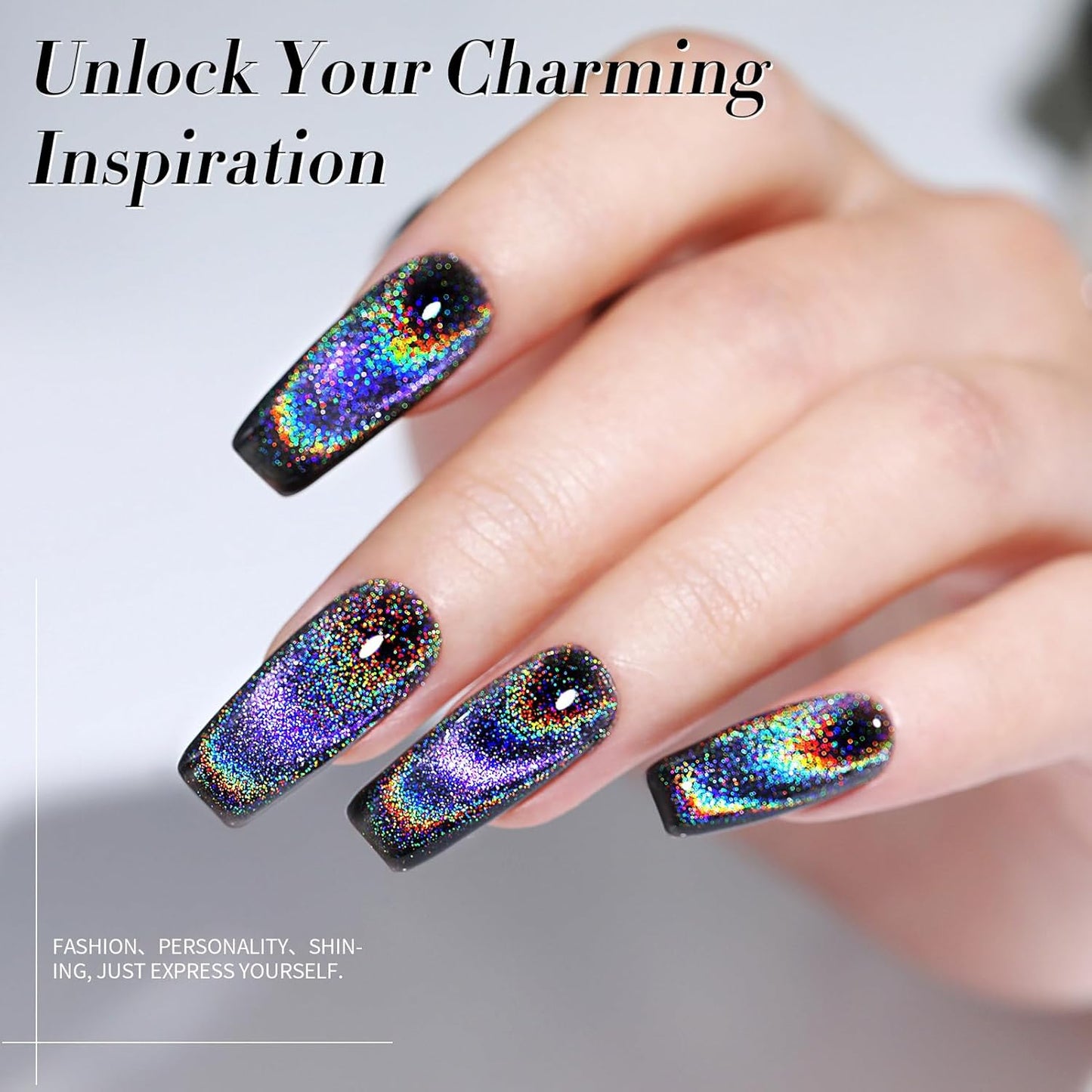 Born Pretty Cat Magnetic Eye Gel Nail Polish Holographic Rainbow Cat Magnetic Gel, Black Glitter Magnetic Soak Off U v Nail Gel Diy Art for Girls Women 15ML