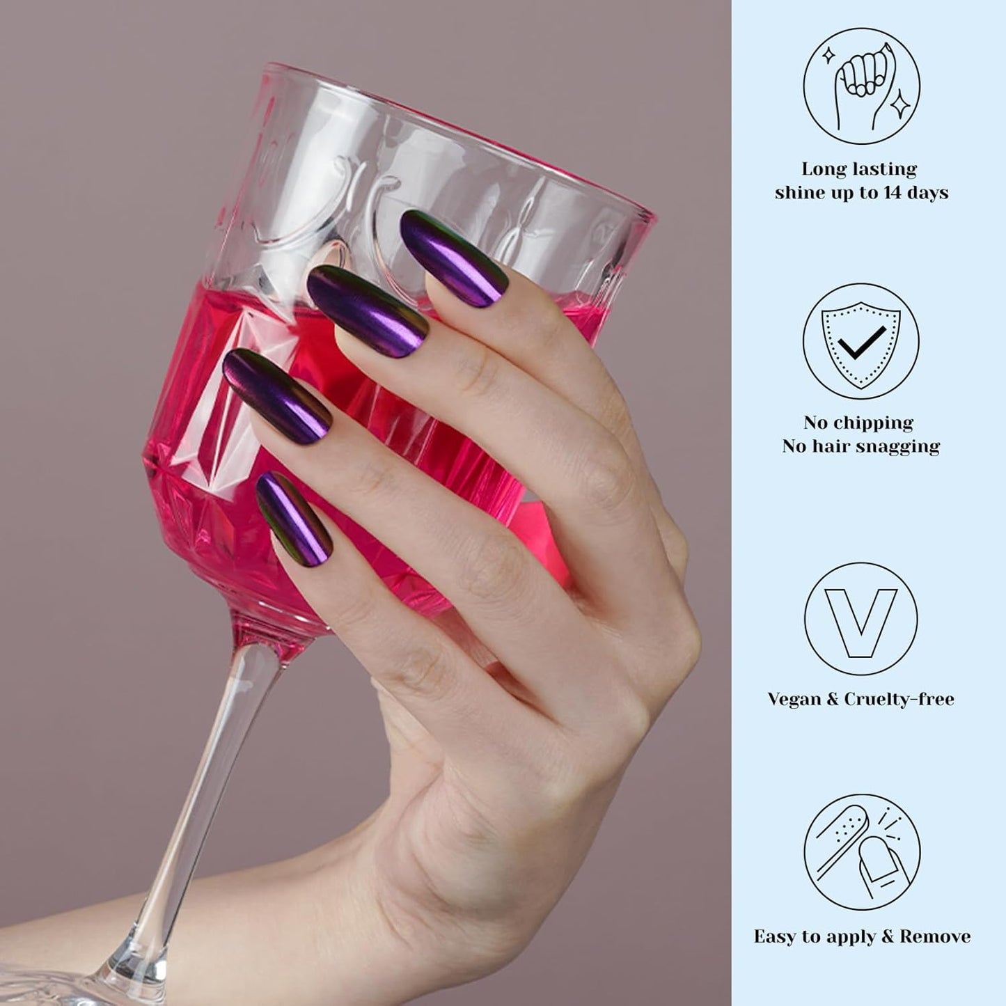 Semi Cured Gel Nail Strips, 20 pcs Gel Nail Stikers, Gel Nail Wraps Semi Cured, Salon-Quality, 2 Weeks Long Lasting, Enchanted Purple