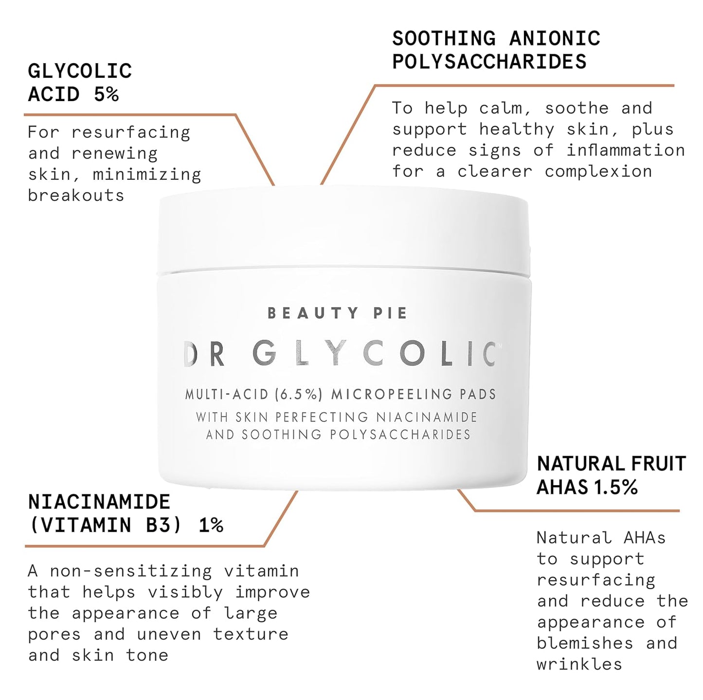 Beauty Pie Dr Glycolic Multi-Acid (6.5%) Micropeeling Glycolic Acid Pads For Exfoliating & Anti-Aging Benefits