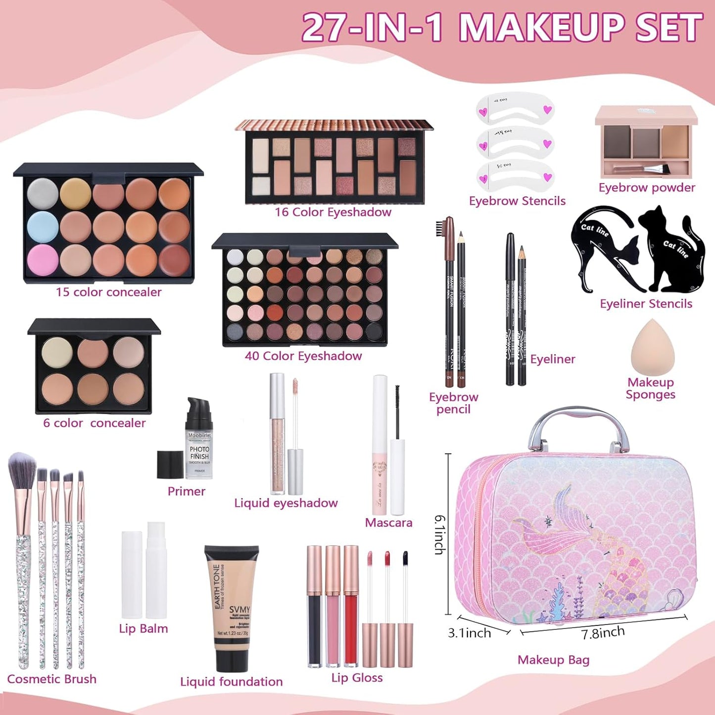 Travel Makeup Kit, Makeup Set For Teen Girls, Make up Gift Set For Women with Makeup Box, Eyeshadow Palettes, Foundation, Concealer, brushes set (Colors 40)