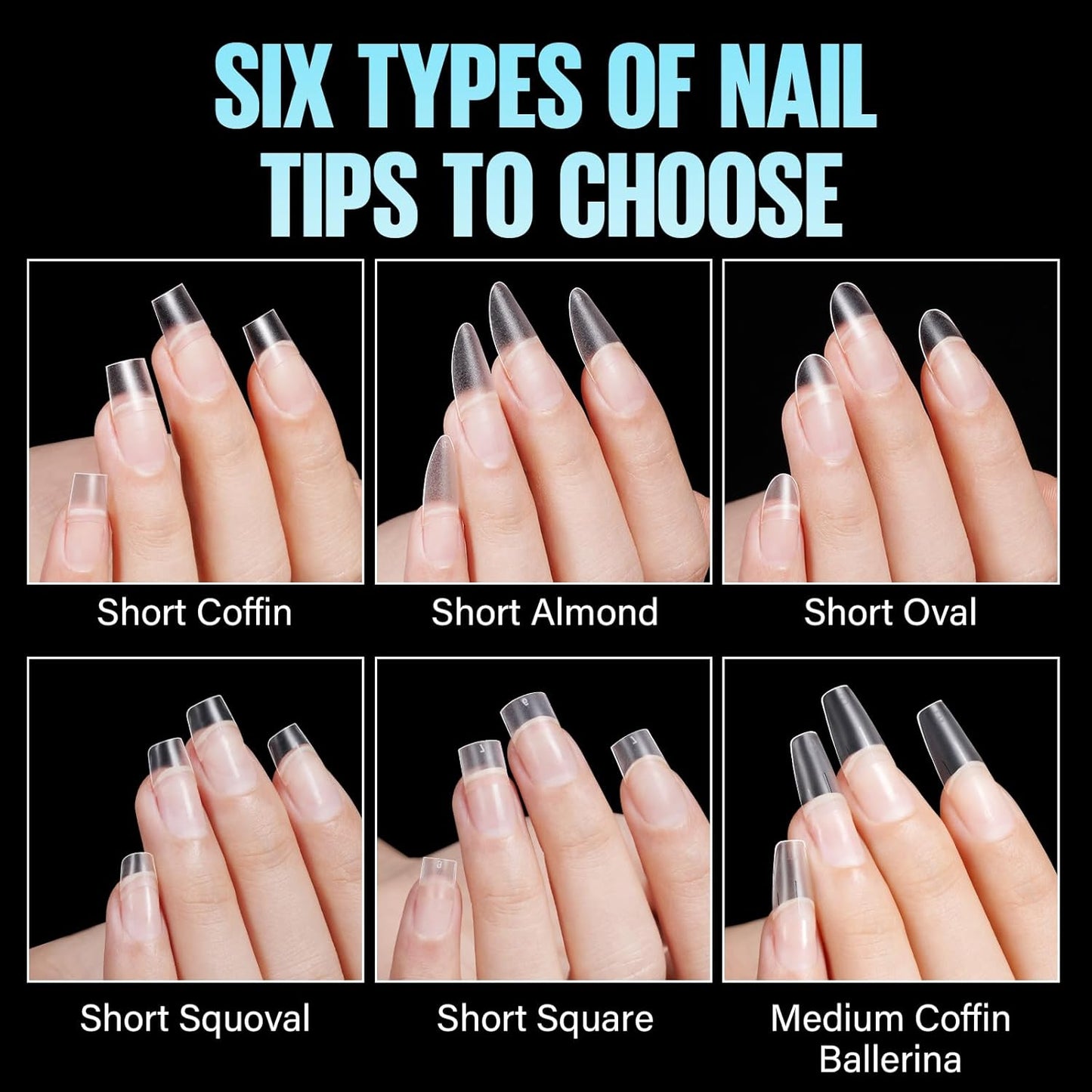 TOMICCA Short Square Nail Tips, Acrylic Half Cover Nail Tips, 10 Sizes Full Matte Gel No C Curve, Nail Extension Tips for Beginner and Professional 240Pcs