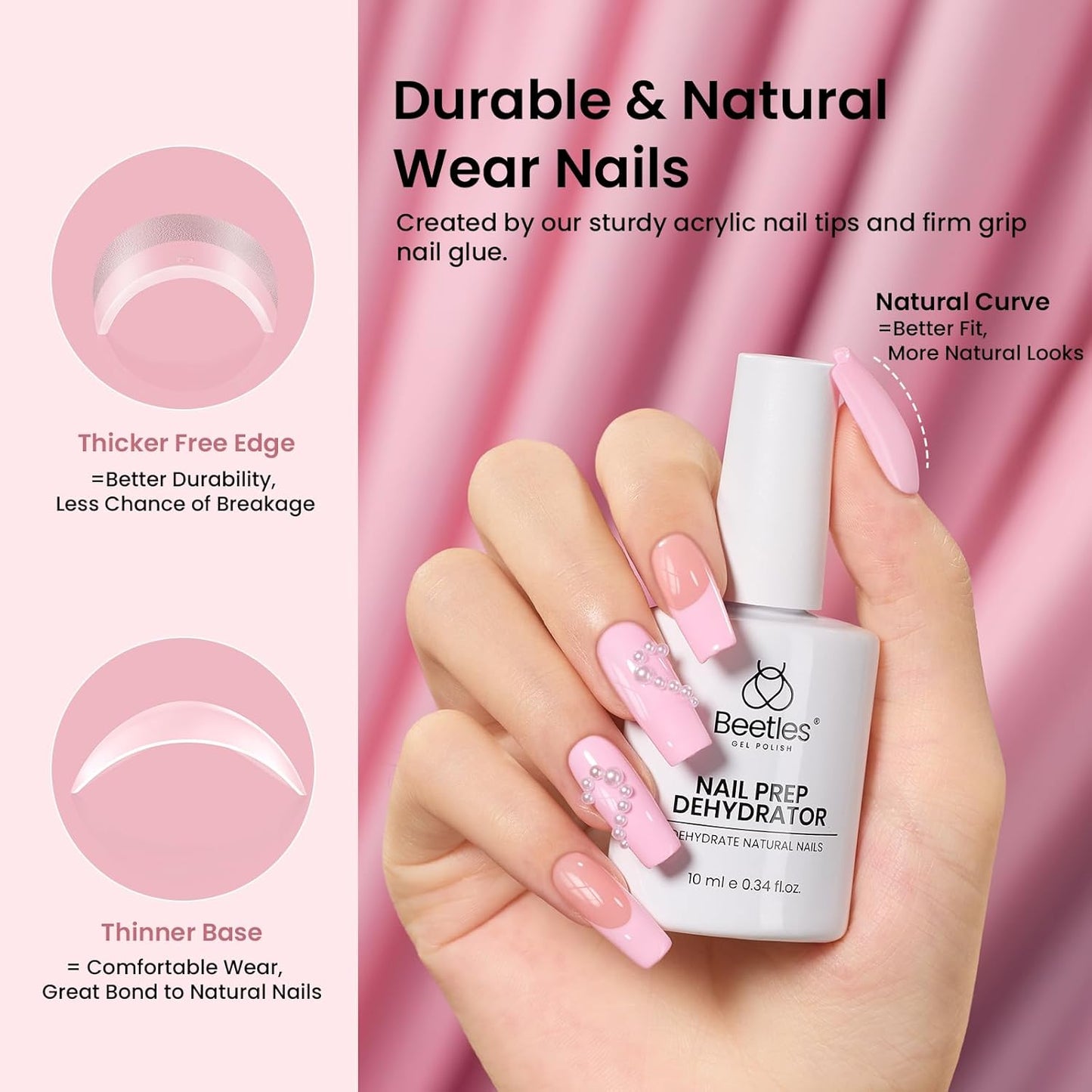 Beetles Gel Nail Kit Medium Square with Nail Dehydrator and Primer, 576Pcs Half Matte Etch-X Gel Nail Tips Solid Nail Glue Mini Nail Lamp Acrylic Nail Tips Easy DIY Nail Extension Set Gift for Women