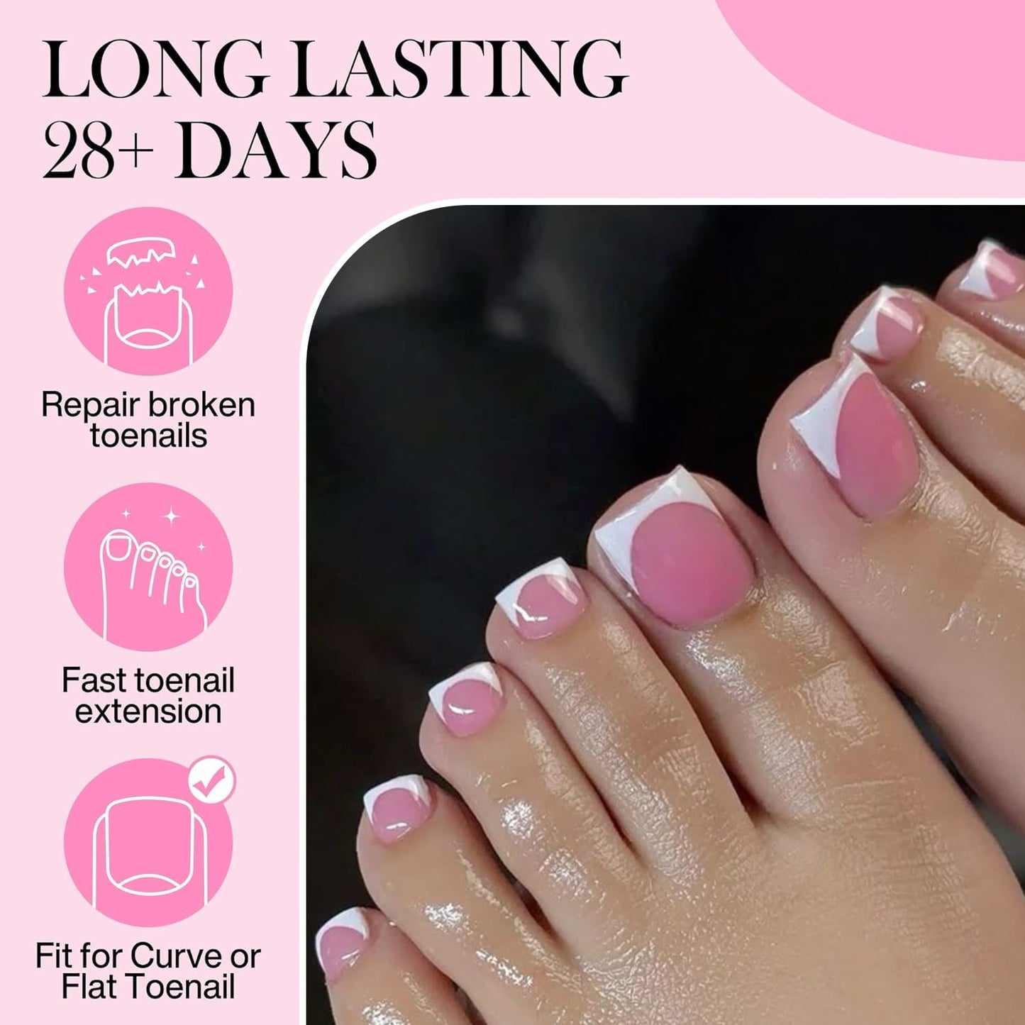 Square Toe Nail Tips, 504Pcs 15 Sizes Full Cover Press On Toenails for Women, Long Wider Pre-etched Double Matte Fake Toenails for Big Toe Nail Extensions Home DIY Salon Soak Off