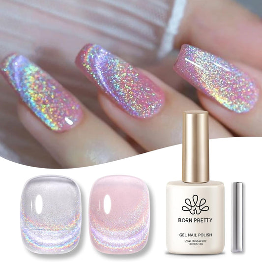 Born Pretty Magnetic Gel Nail Polish Silver Holographic Cat Magnetic Eye Gel Polish Nail Gel Soak Off Nail Art Salon Manicure Collection Gift