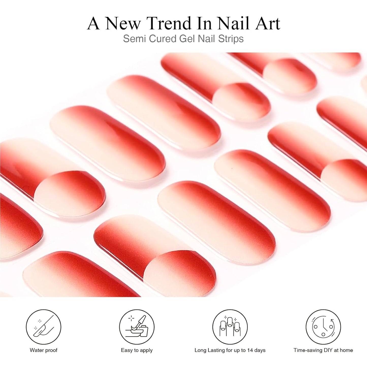 Semi Cured Gel Nail Strips, 20pcs, Long Lasting