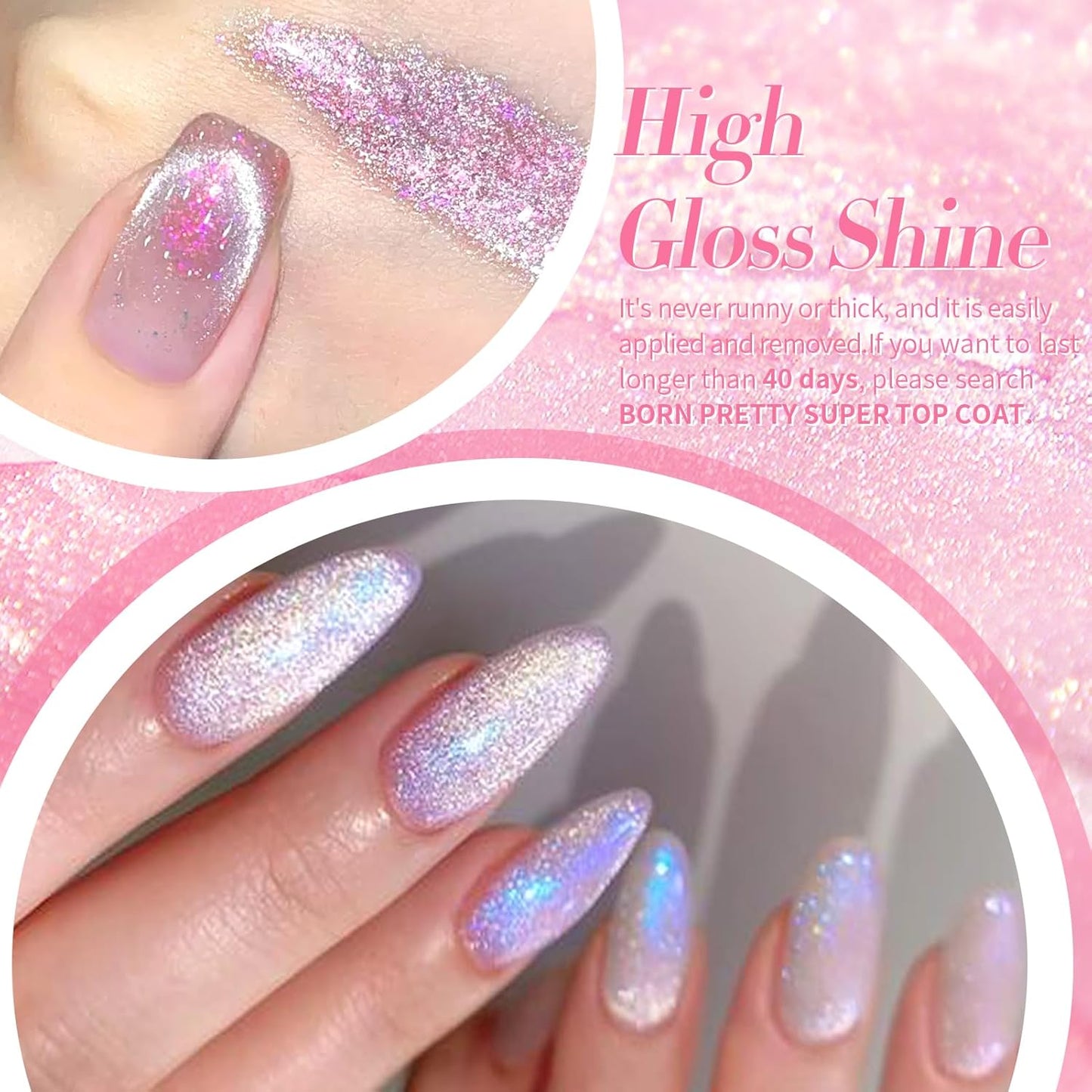 Born Pretty Cat Magnetic Eye Gel Nail Polish, Mermaid Aurora Holographic Pink Blue Green Yellow Gel Polish, Soak Off U V LED Gel Polish Nail Art Design Manicure Salon DIY Home 7ML 6PCS