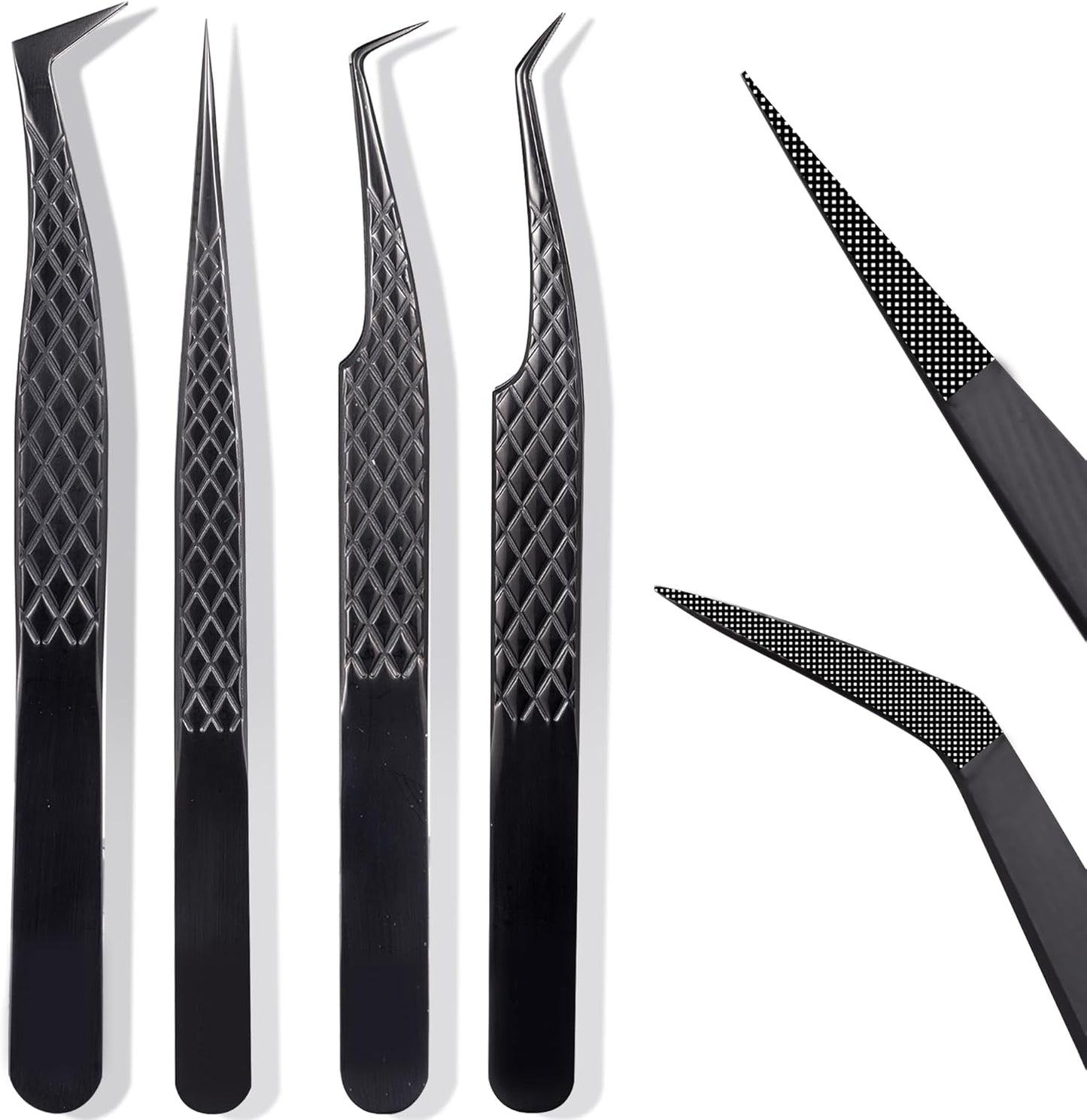 Fiber Tip Lash Tweezers For Eyelash Extension 4 Pcs Tweezers Professional Artist Tech Work Kit Tools,Best Volume Eyelash Lashes Extensions Precision Volume Boot 90 45 Degree(Titanium black)