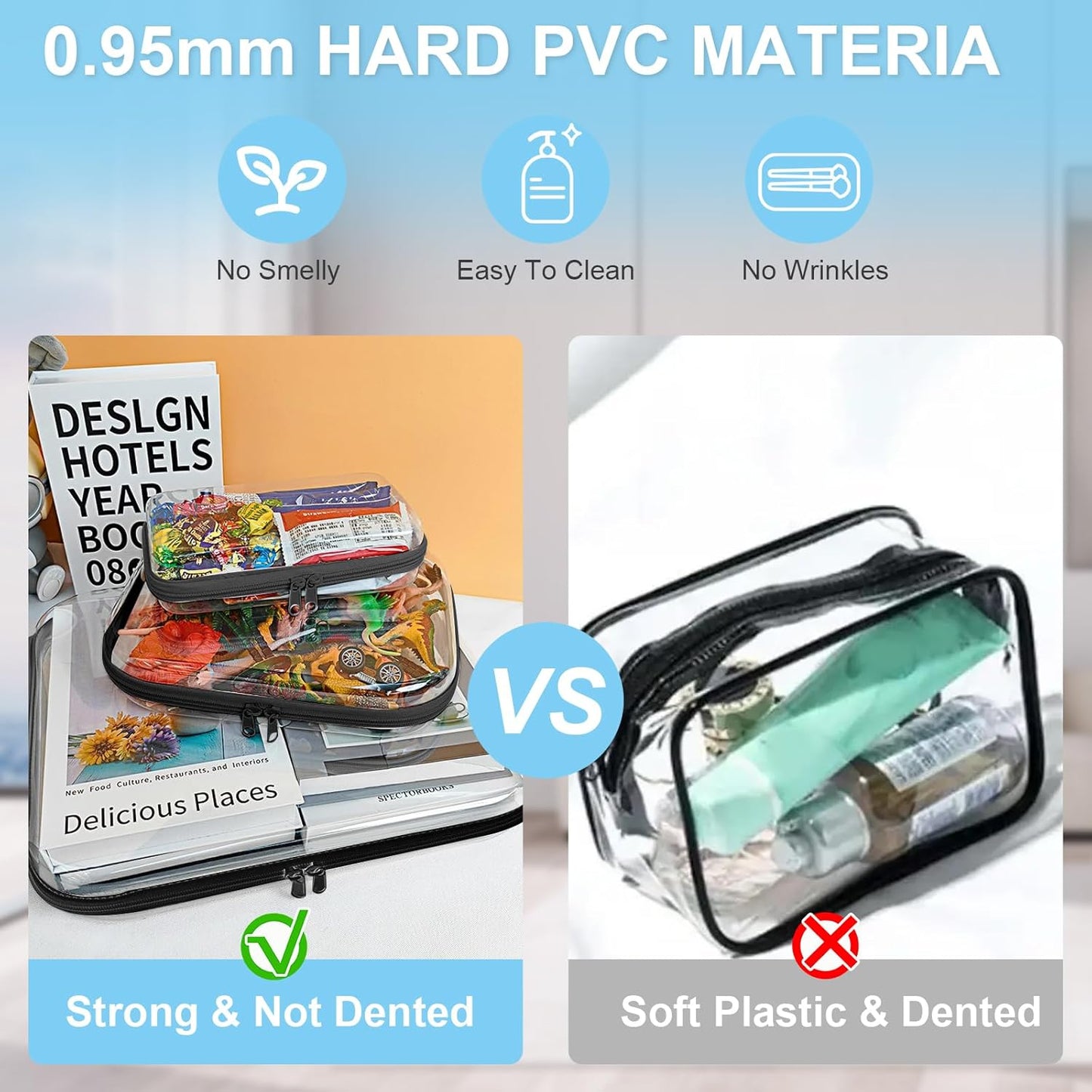 6 Pcs Clear Hard Zipper Case Hard-Sided Premium Storage Case Plastic Clear Hard Shell Zipper Pouch Portable Travel Organizer Box for Travel Building Blocks Puzzles Cosmetics Makeup Supplies (Black)