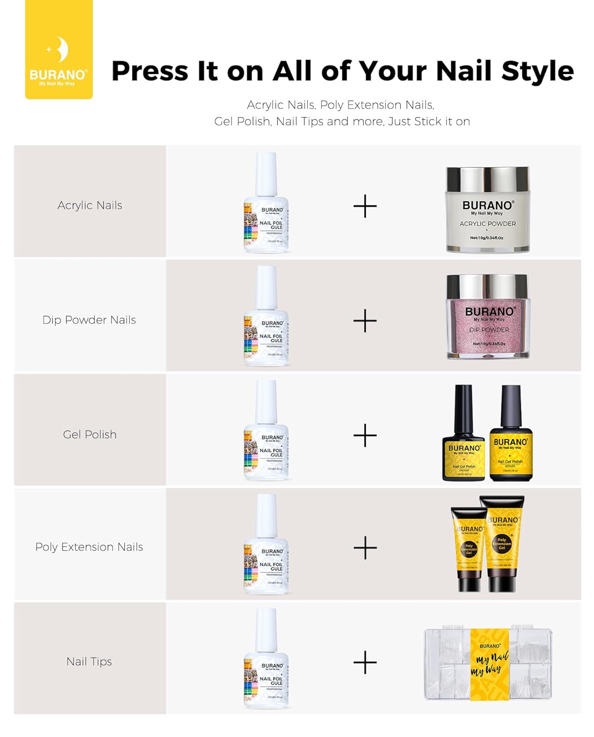 BURANO Nail Art Nail Foil Glue Gel, o.5 oz with 10PCS Foil Stickers Set Nail Foil Glue for Nails Foil Transfer Gel, Nail Design DIY UV LED Lamp Required(Flower Foil 09)