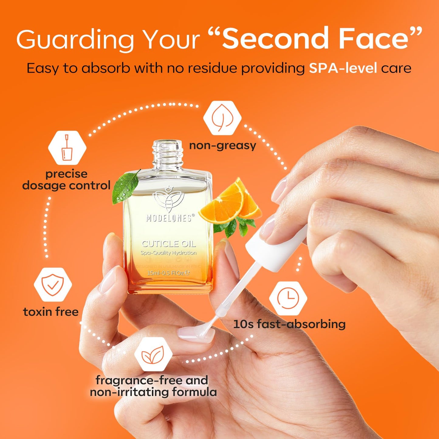 modelones Cuticle Oil for Nails Orange Nail Oil for Growth and Strength Nail Growth Oil Cuticle Care Quick Dry Nail Care Moisturize and Strengthen Damaged Nails 15ml 0.5Fl Oz