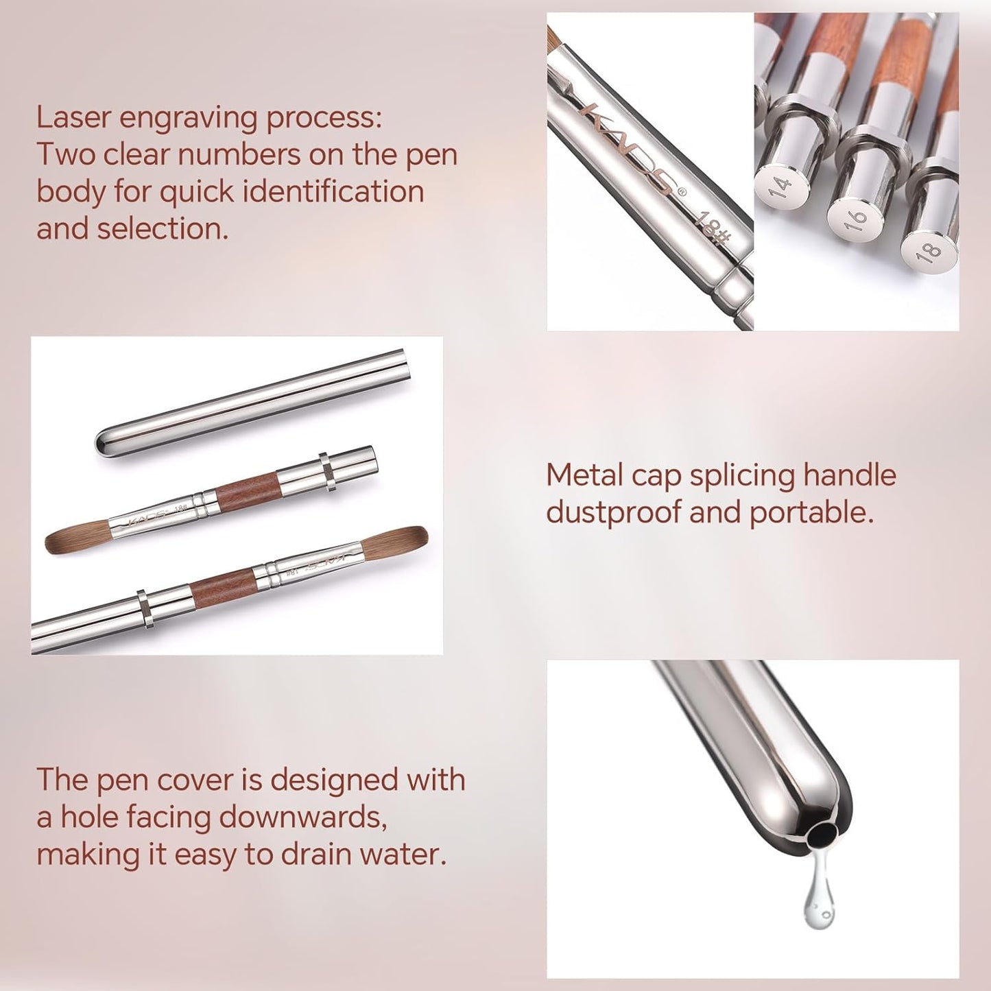 KADS Acrylic Nail Brush with Penholder Nail Brush for Acrylic Application-Oval Shaped Powder Nail Design Tools for Professional Manicure DIY Home Salon (2#)