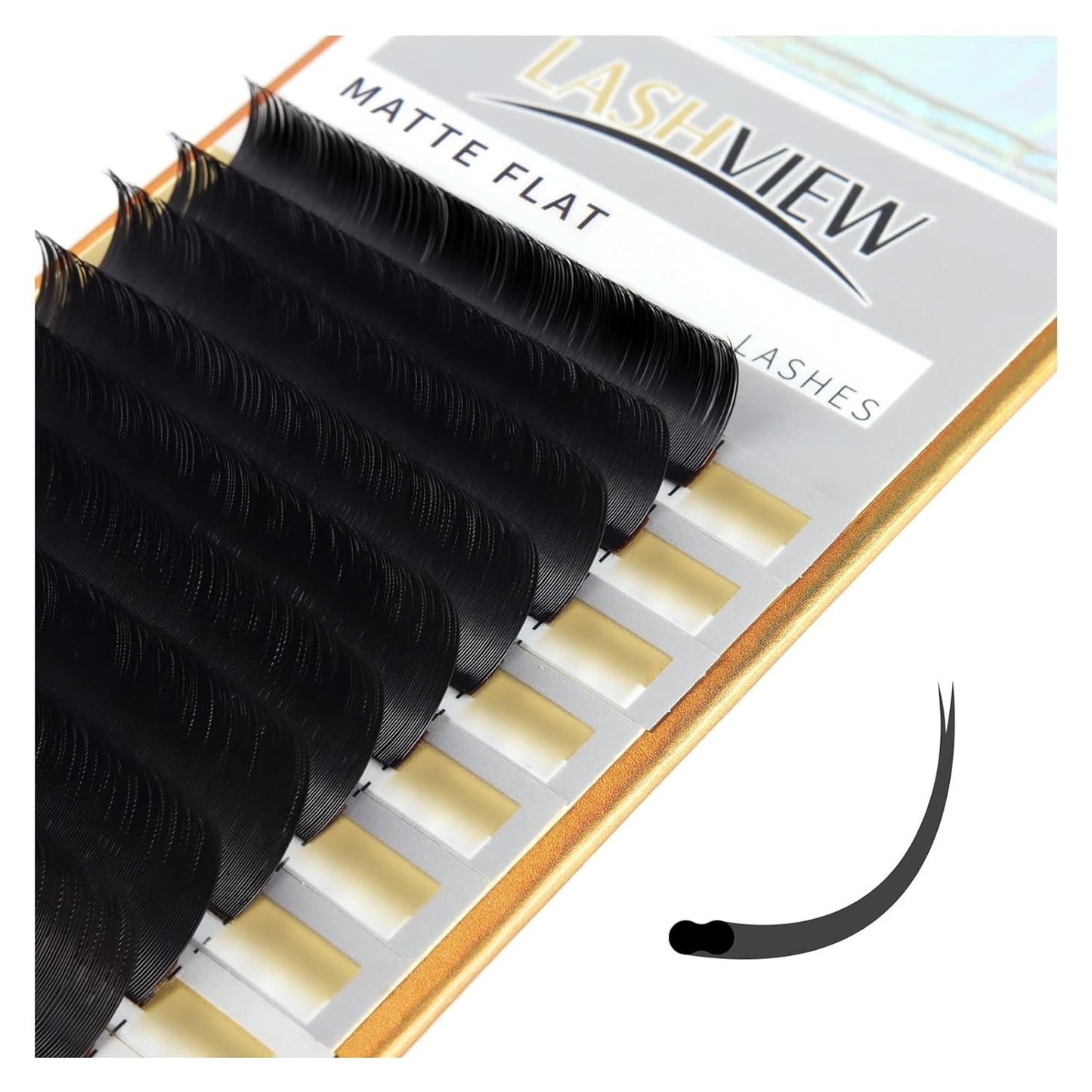 LASHVIEW Eyelash Extensions,Ellipse Flat Eyelash Extensions 0.20mm C Curl 8-15mm Mixed Tray,Mink Black,Individual Lashes,Super Matte Extremely Soft Professional Salon Use