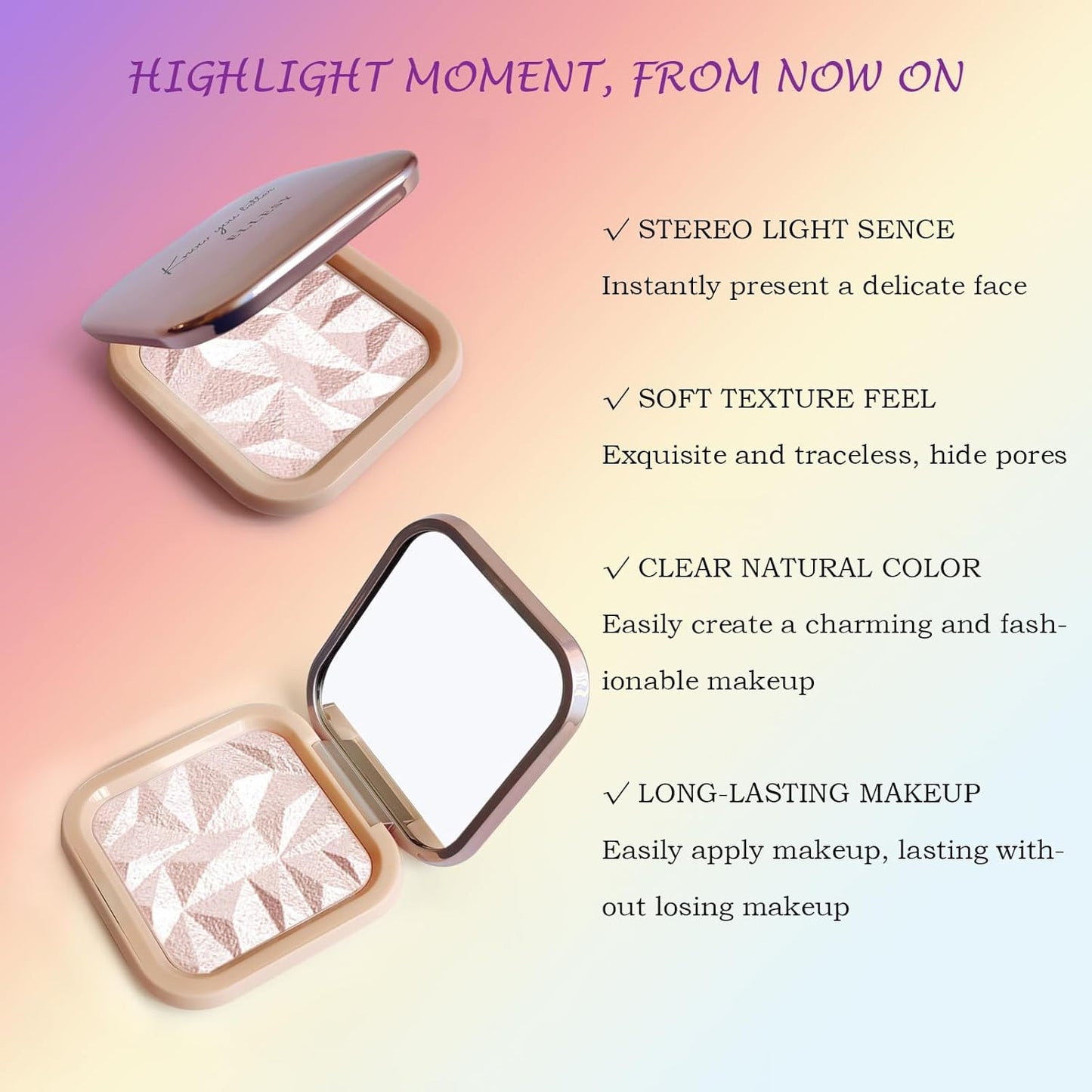 Highlighter Makeup Palette Shimmer Contour Palette Powder for Brighten Face Contour Gold Cheek Highlight Makeup, Long Lasting Highlighter Powder with Mirror for Illuminator Makeup (NUDE PINK)