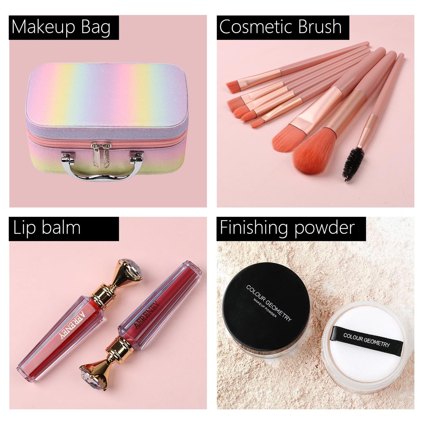Makeup Kit for Teen Girls,All in One Makeup Kit for 2X16 Colors Eyeshadow Liquid Foundation Eyeliner Pencils Contouring Stick Lip Gloss Eyebrow Pencils 8Pcs Makeup Brushes etc (rainbow)