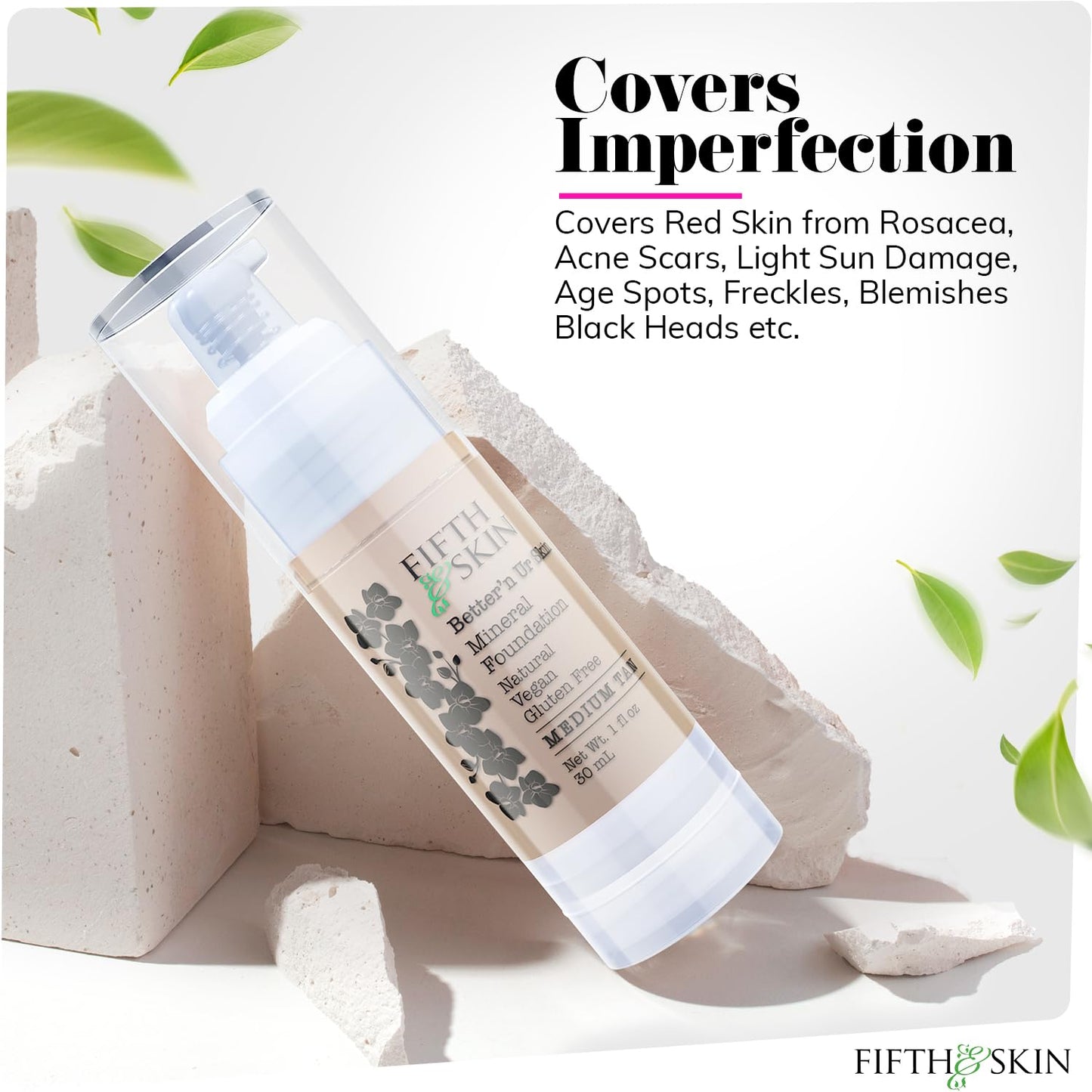 Fifth & Skin: Better’n Ur Skin Liquid Foundation (MEDIUM TAN) - Natural, Organic, Vegan, Cruelty-Free - Gluten-Free Beauty with Buildable Coverage and Palm-Free Luxury - 1 oz