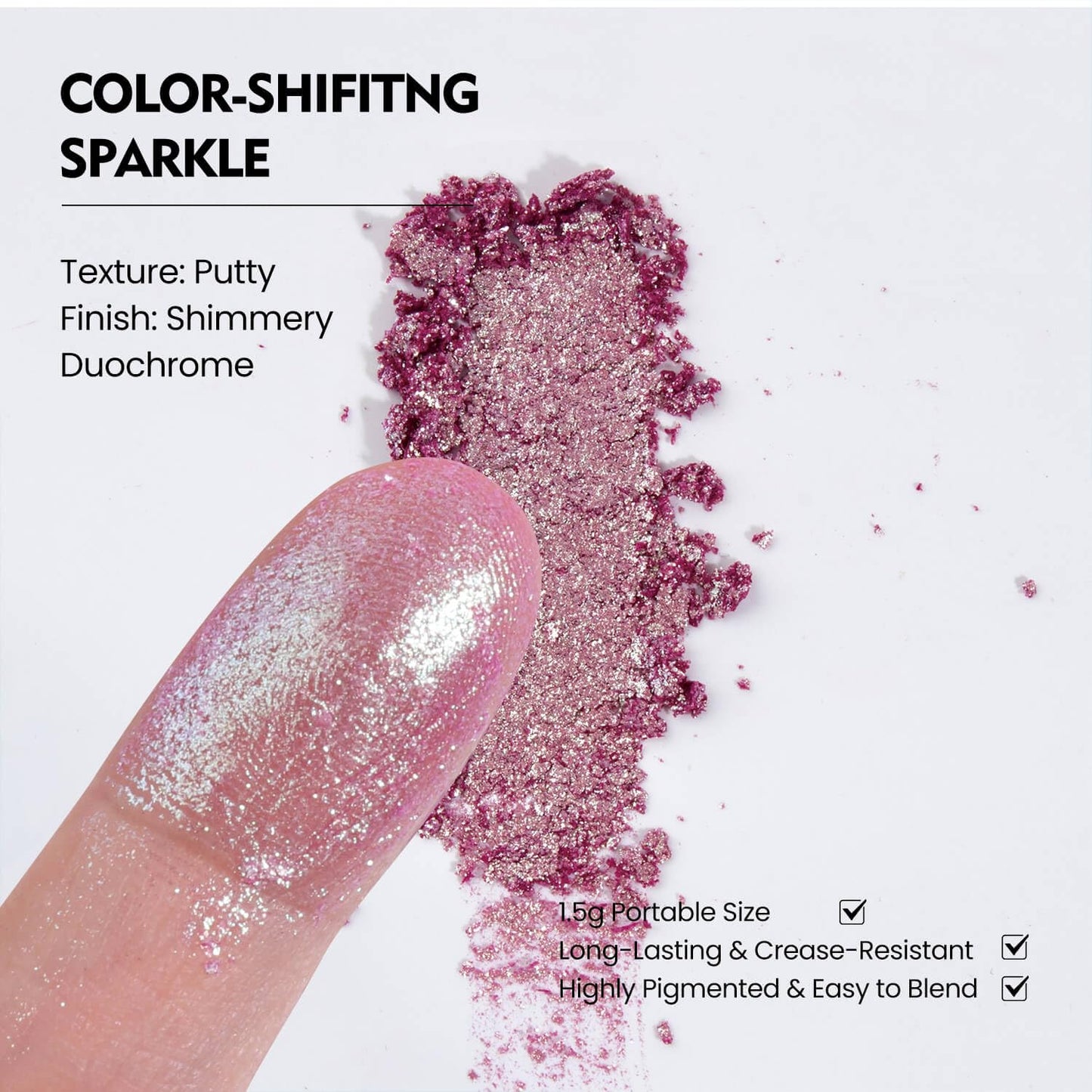 Chameleon Single Eyeshadow, Putty Texture, Glitter Multichrome, Iridescent Blue-Purple, High Pigment, Long-Lasting, Smudge-Proof, Square Single Pan, Fits Magnetic Palettes(Mystic Bloom)