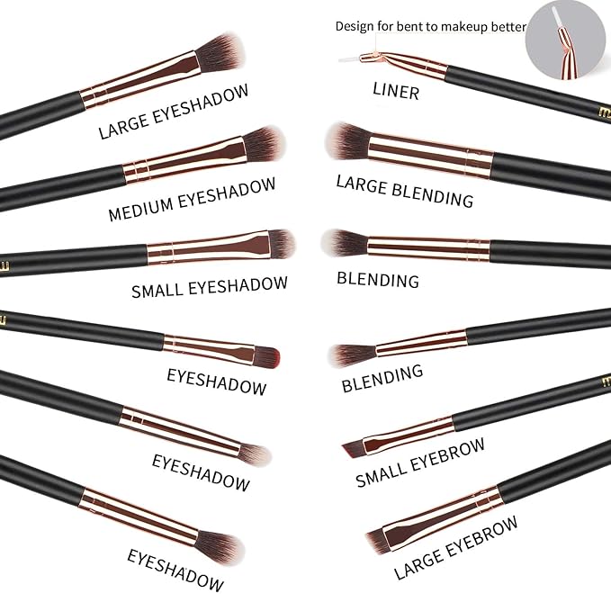 MSQ Eyeshadow Brushes 12pcs Eye Make Up Brush Set with Bag (PU Leather Pouch) Soft Synthetic Hairs for Eyeshadow, Eyebrow, Eyeliner, Blending, Best Gifts - Rose Gold