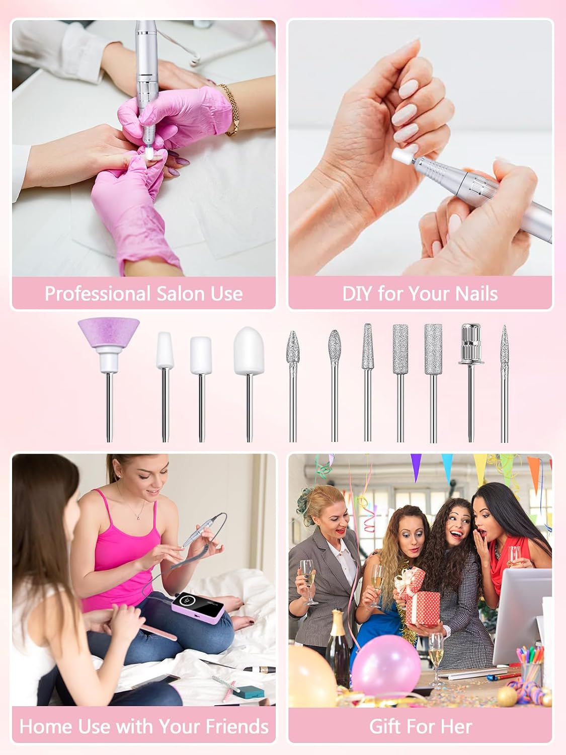 Nail Drill, Portable Electric Nail File 50000RPM, Rechargeable Nail Drill Professional with Bits for Acrylic Gel Nails, E-File Machine Manicure Polishing for Salon Home, Purple