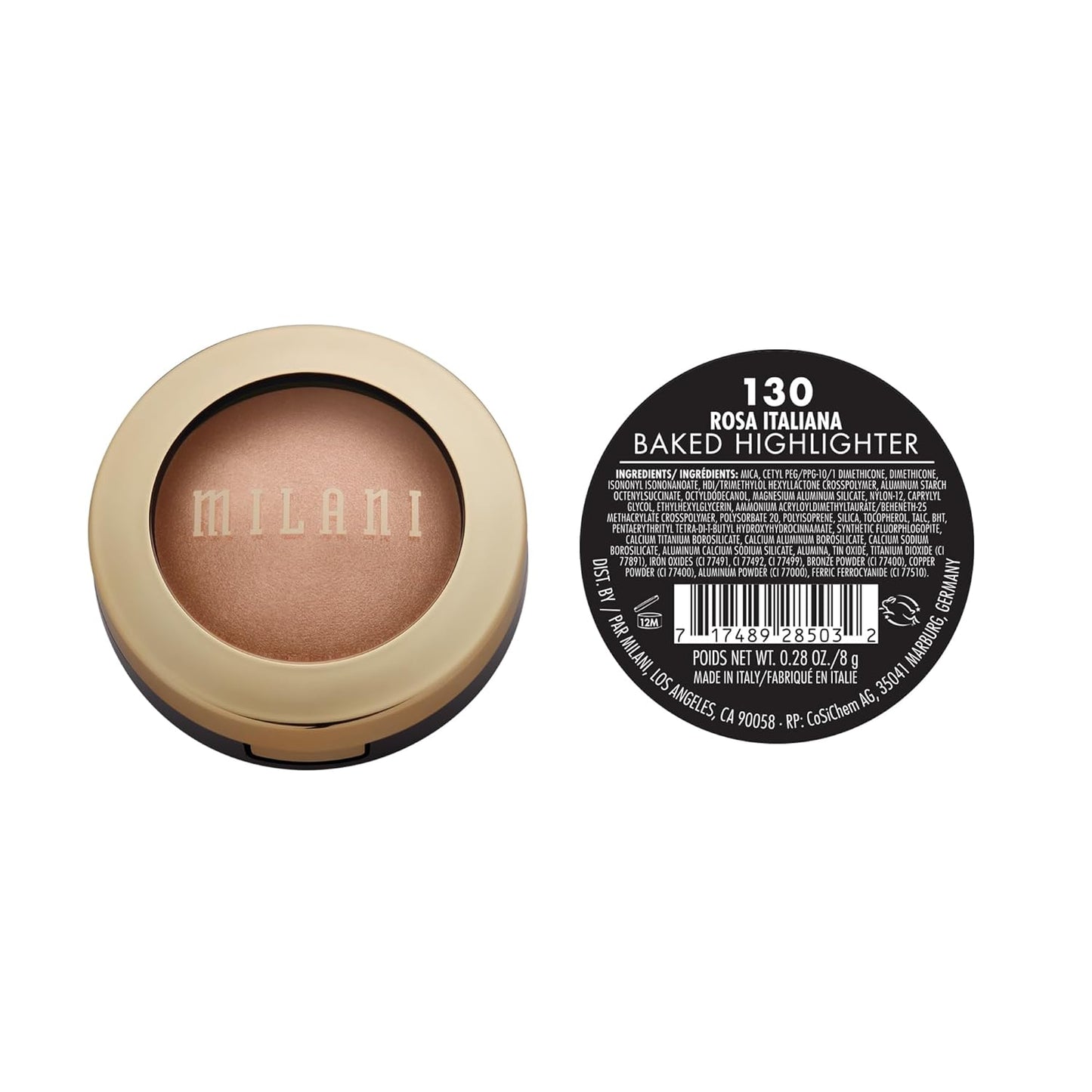 Milani Highlighter Makeup - Baked Contour Powder & Face Highligher, Made in Italy - Rosa Italiana