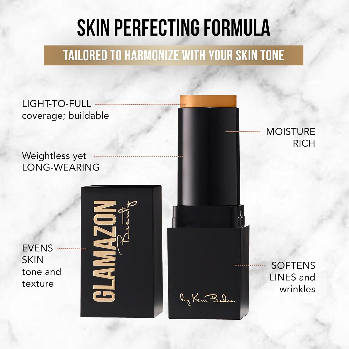 Glamazon Second to None Foundation Stick, Sunkissed Tan, Light-to-Full Coverage, Weightless Makeup With a Glowy Natural Finish