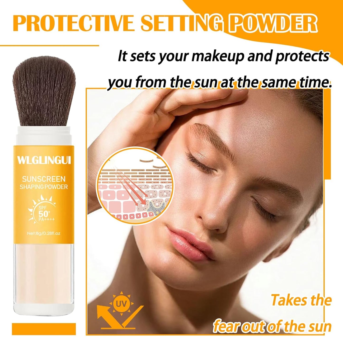 Mineral Sunscreen Setting Powder SPF 50++,Oil Control Long Lasting Matte Sunscreen Powder for Face,Natural Flawless Brush on Face Sunscreen Powder