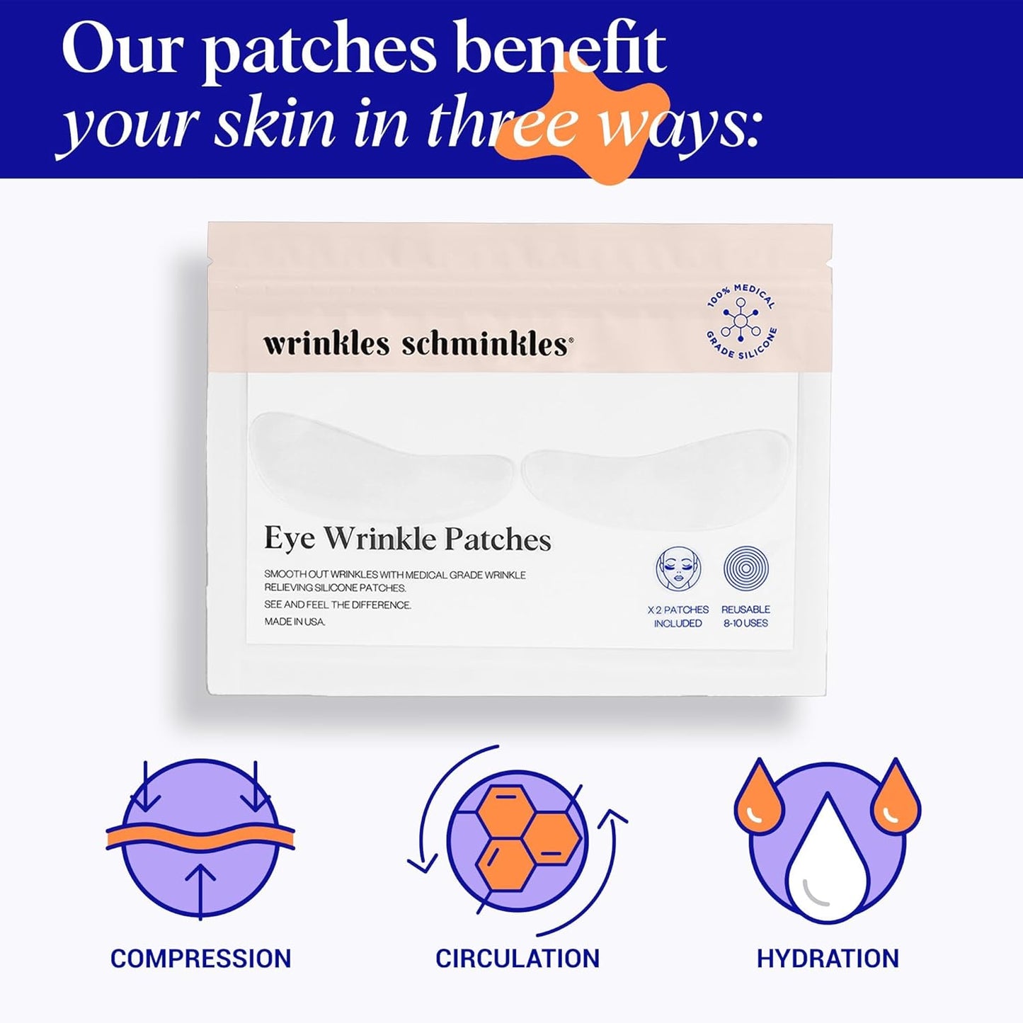 Wrinkles Schminkles Under Eye Wrinkle Patches | Smooth Eye Wrinkles, Crows Feet & Dark Circles Overnight | 1 Pair Reusable Medical Grade Silicone Patches