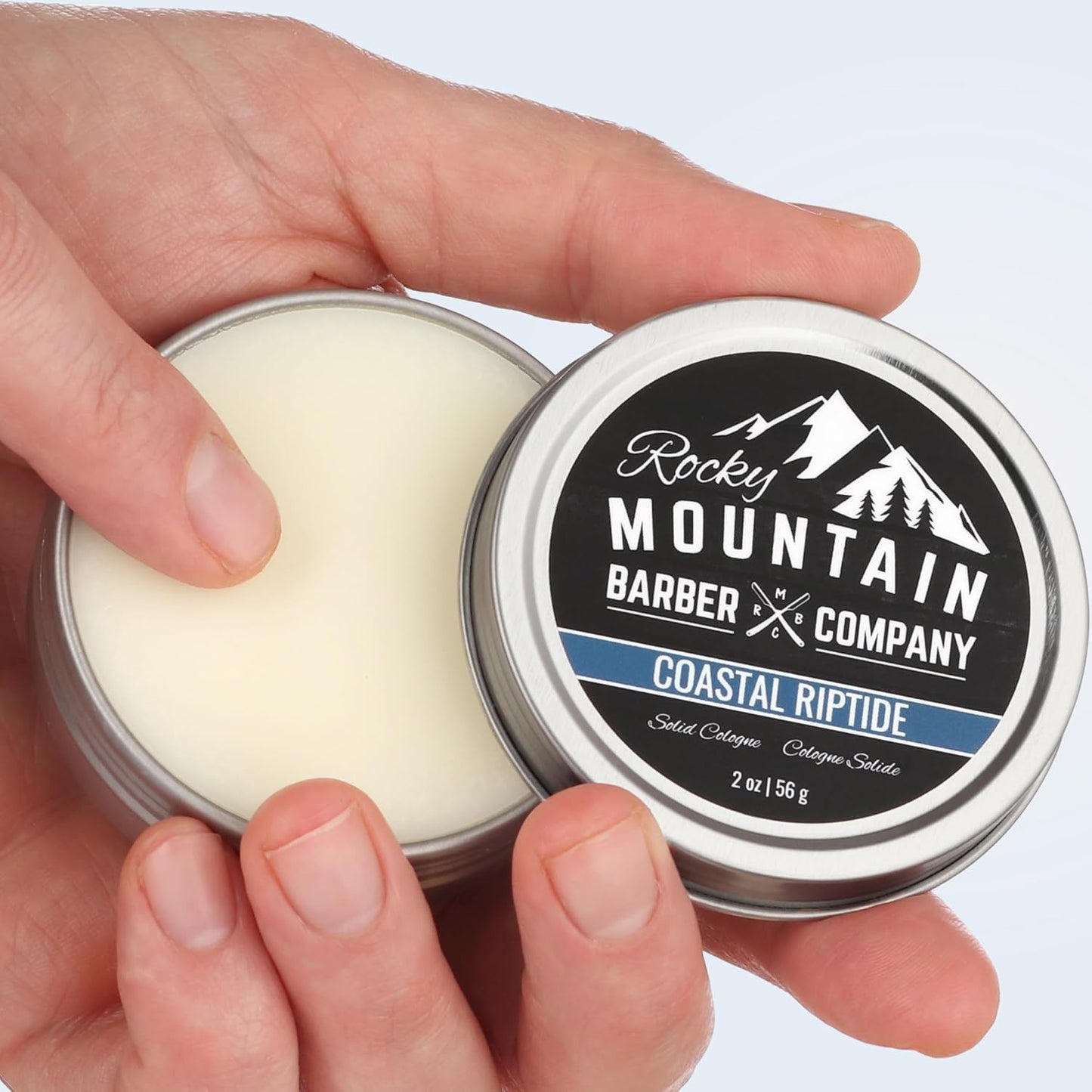 Rocky Mountain Barber Company Solid Cologne for Men – Coastal Riptide Scent – 2 Oz Size - Made with Coconut Oil, Shea Butter - Long-Lasting Scent (Coastal Riptide)