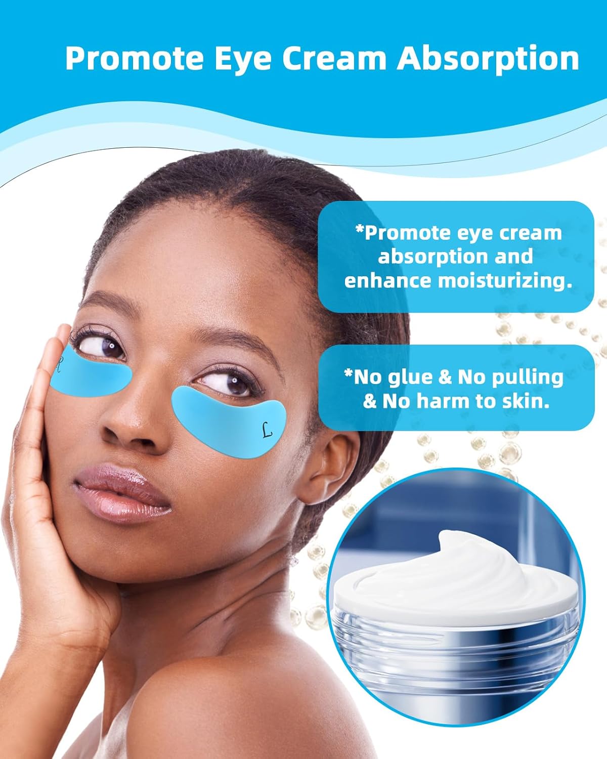 Under Eye Patches Silicone - 2 Pairs Reusable Eye Patches, Eye Wrinkle Patches, Reusable Under Eye Mask, Plump Fine Lines & Wrinkles, with Metal Eye Cream Applicator, Tin Case, Blue