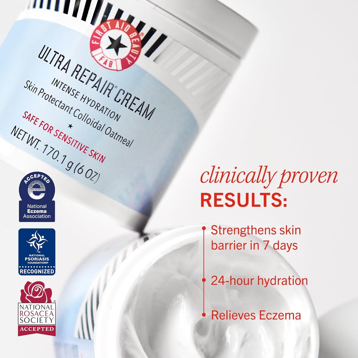 First Aid Beauty - Ultra Repair Cream, Intense Hydration Whipped Colloidal Oatmeal, Clinically Proven to Strengthen Skin Barrier in 7 Days & Helps Relieve Eczema, Luxury Face & Body Moisturizer, 8 oz