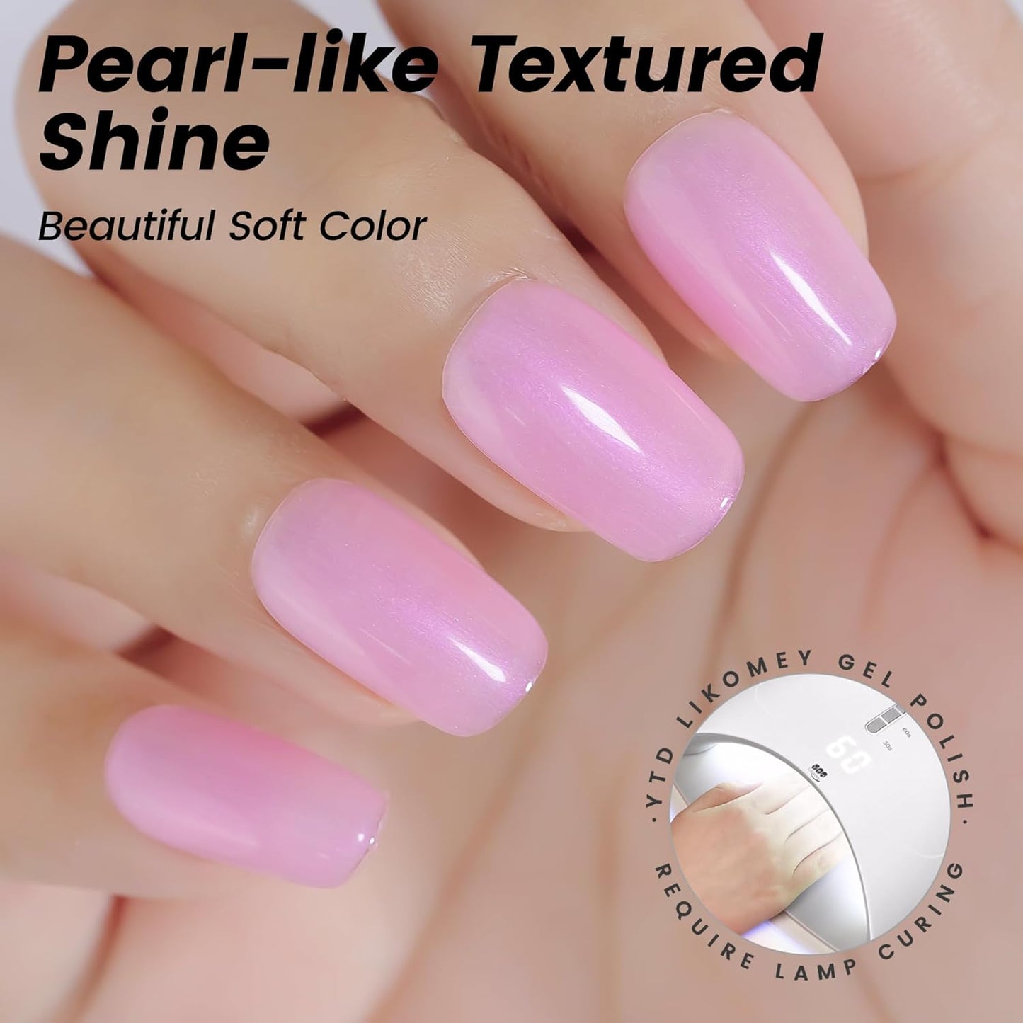 YTD Likomey Gel Nail Polish,15ml Pearlescent Light Pink Glitter Nails Gel,Fall Winter Pastel Pink Shimmer Shiny Sparkly Salon Home DIY Manicure UV Color Varnish,SF408