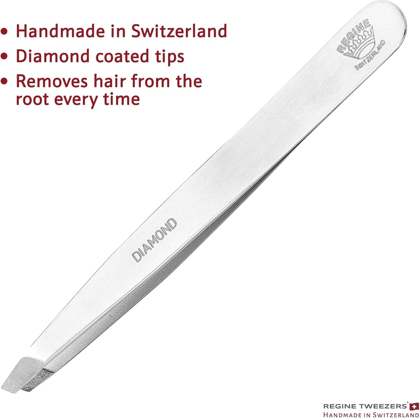 Professional Tweezers Diamond Slant Tip - Diamond Tip Tweezers for Men & Women - High Precision Design for Face, Eyebrow, Hair & Grooming - Stainless Steel Handmade Beauty Tool