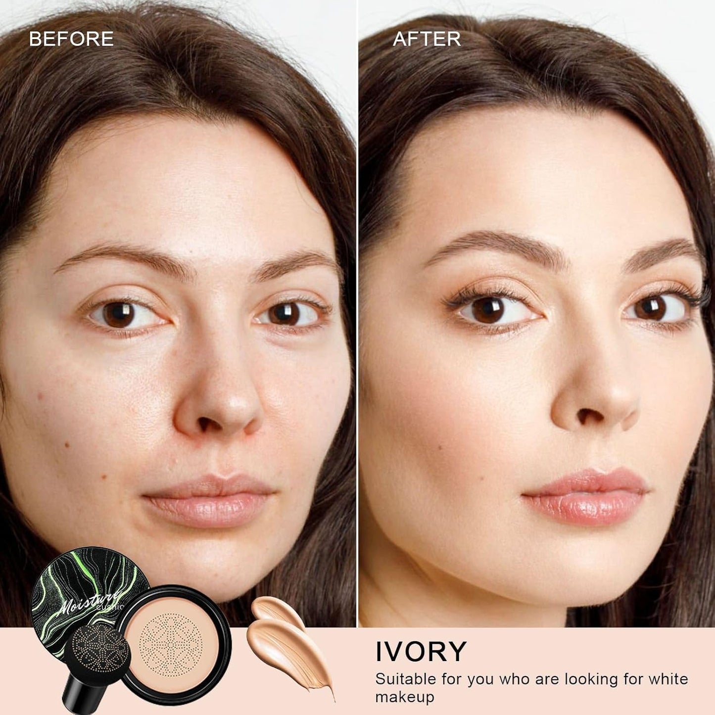 Mushroom Head Air Cushion CC Cream - BB Cream Face Makeup for Mature Skin, Moisturizing Cover Balm Foundation & Long-Lasting Color Correcting Concealer, Even Skin Tone for All Skin Types (Ivory)