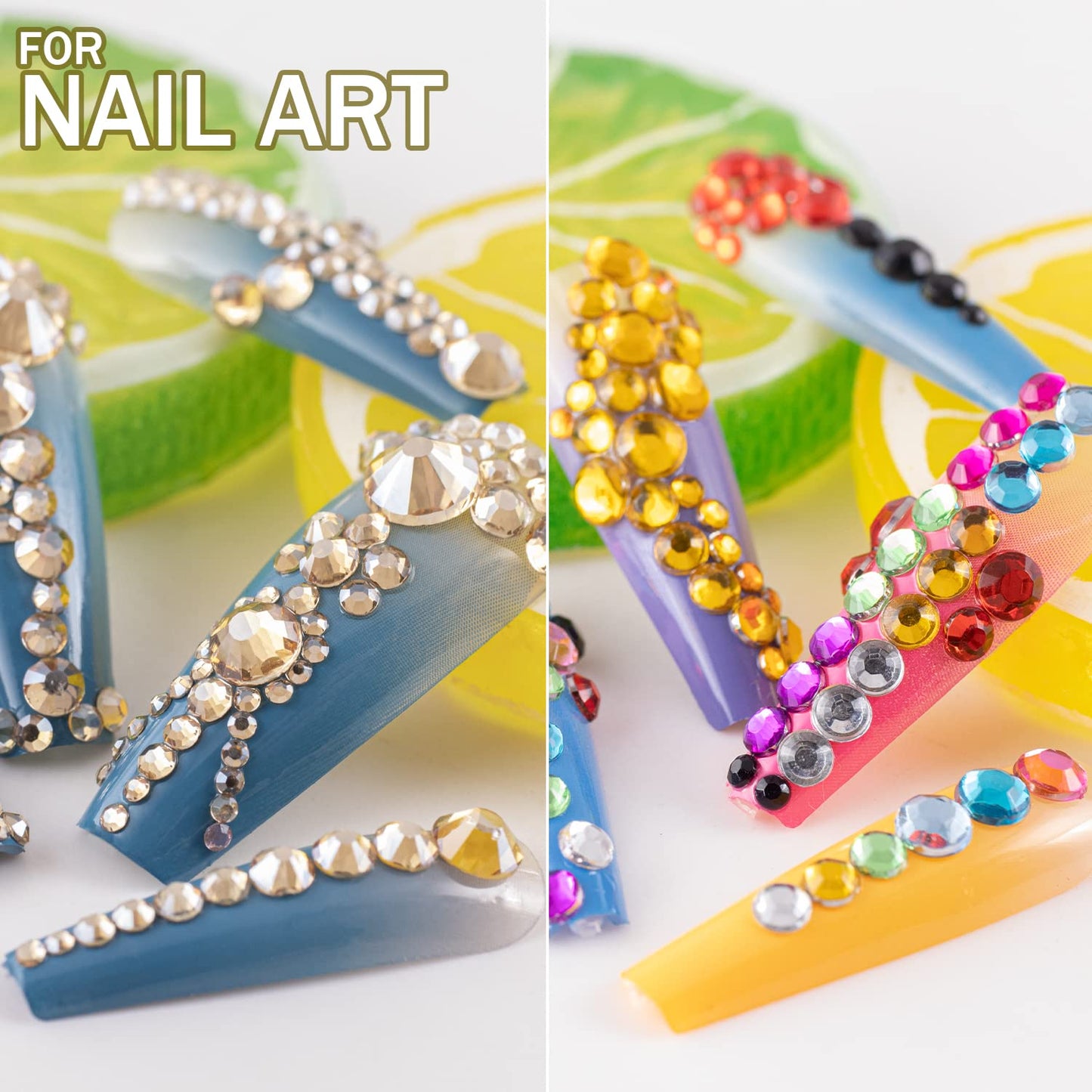 Two Packs of Flatback Rhinestones 4520 Pcs Colorful Nail Art Rhinestones Flatback Crystal Colorful+Champagne Rhinestone with Picker Pencil and Tweezer for Nail Art and Decoration