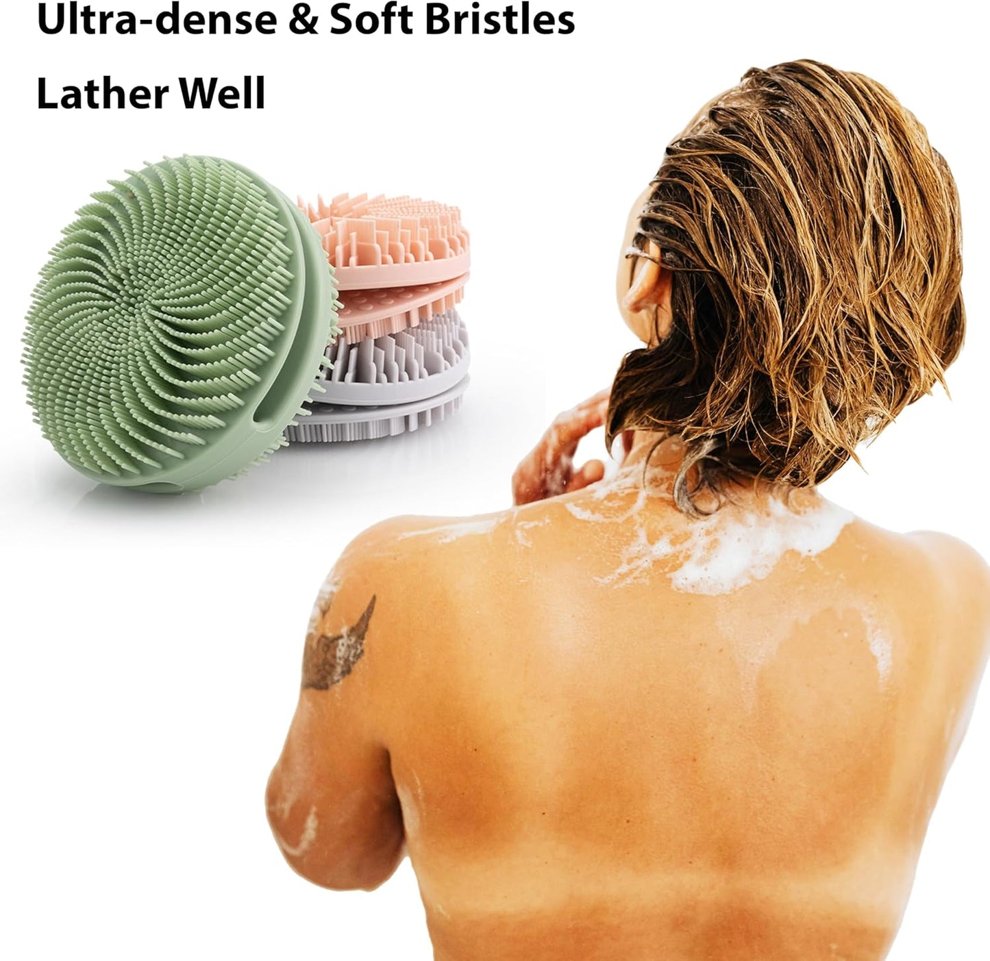 2 PC Silicone Exfoliating Body Scrubber, Silicone Body Shampoo Brush, Soft Silicone Loofah for Sensitive Skin, Shower Silicone Hair Scalp Massager, Easy to Clean, Lather Well(Pink&Black)