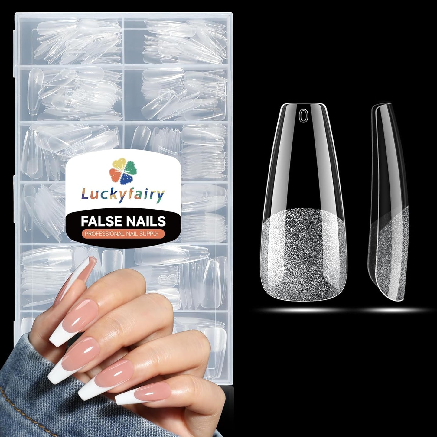 Long Coffin Nails Tips Full Cover Acrylic Nail Tips Pre-buff 240pcs Clear Coffin Fake Press On Nails No C Curve Easily DIY Art Nail Extensions Long-lasting, 12 Sizes Luckyfairy